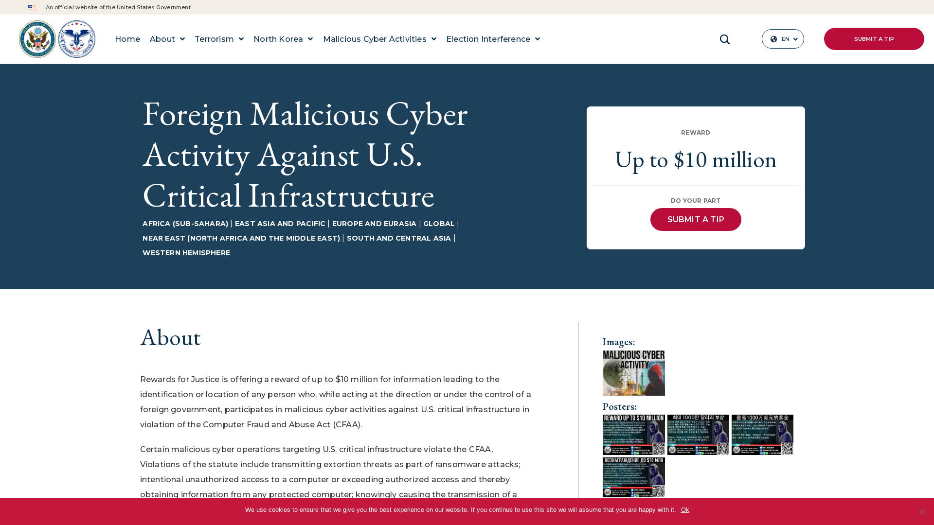 Foreign Malicious Cyber Activity Against U.S. Critical Infrastructure – Rewards For Justice