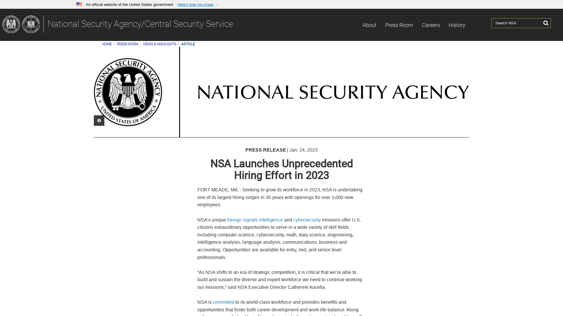 NSA Launches Unprecedented Hiring Effort in 2023 > National Security Agency/Central Security Service > Article