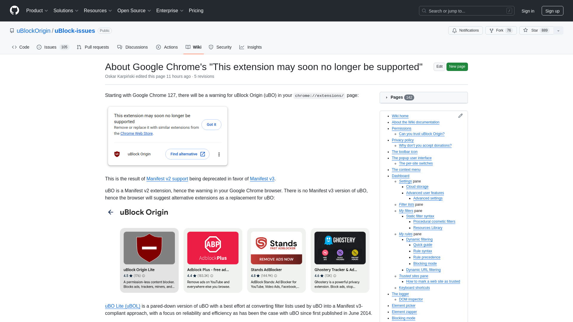 About Google Chrome's "This extension may soon no longer be supported" · uBlockOrigin/uBlock-issues Wiki · GitHub