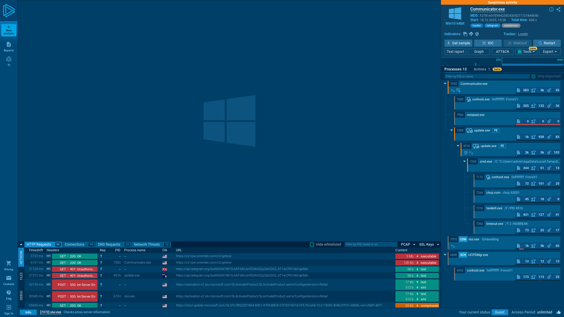 Analysis Communicator.exe (MD5: F2781A97E994235C4305271721844E40) Suspicious activity - Interactive analysis ANY.RUN