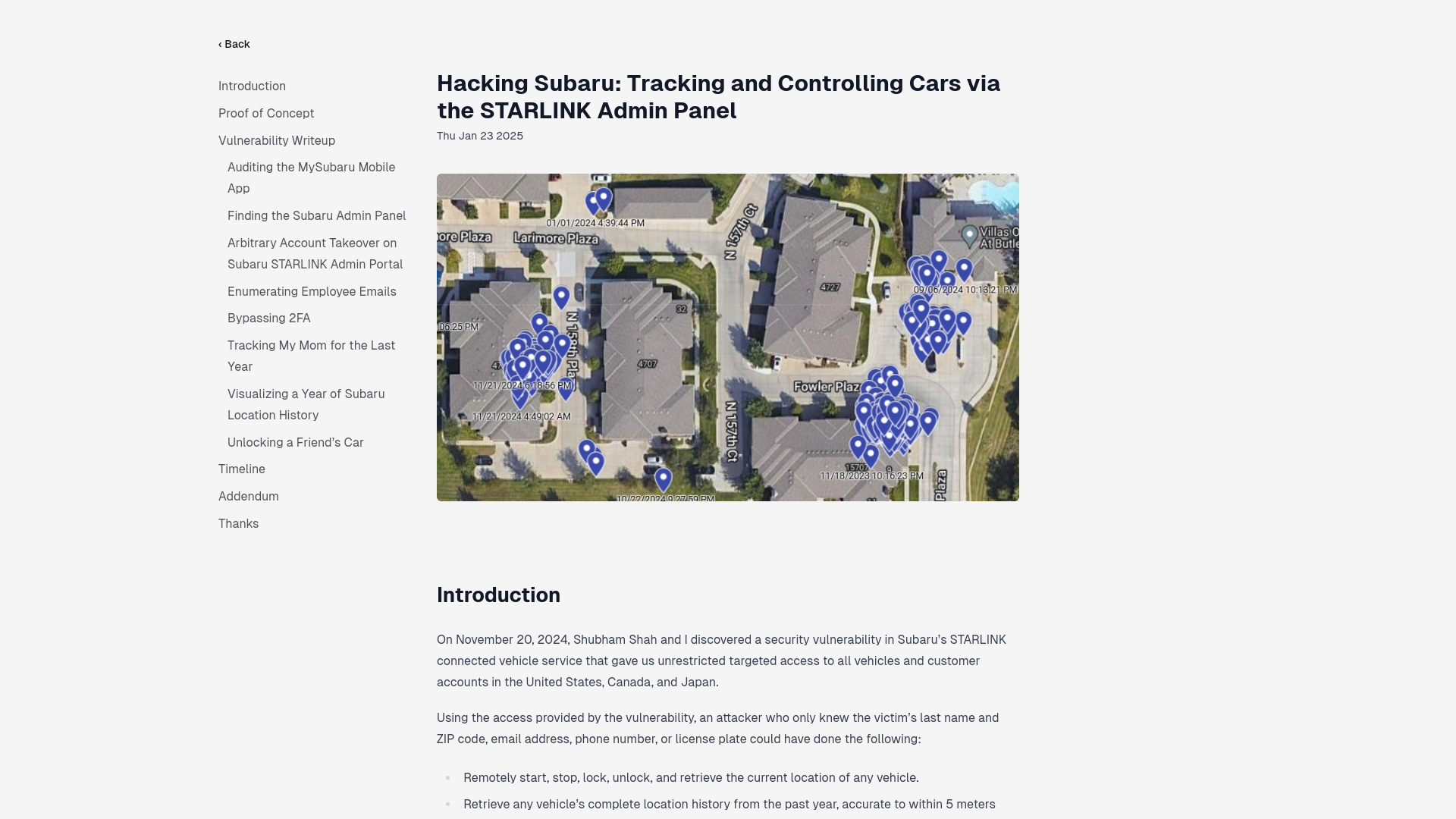 Hacking Subaru: Tracking and Controlling Cars via the STARLINK Admin Panel