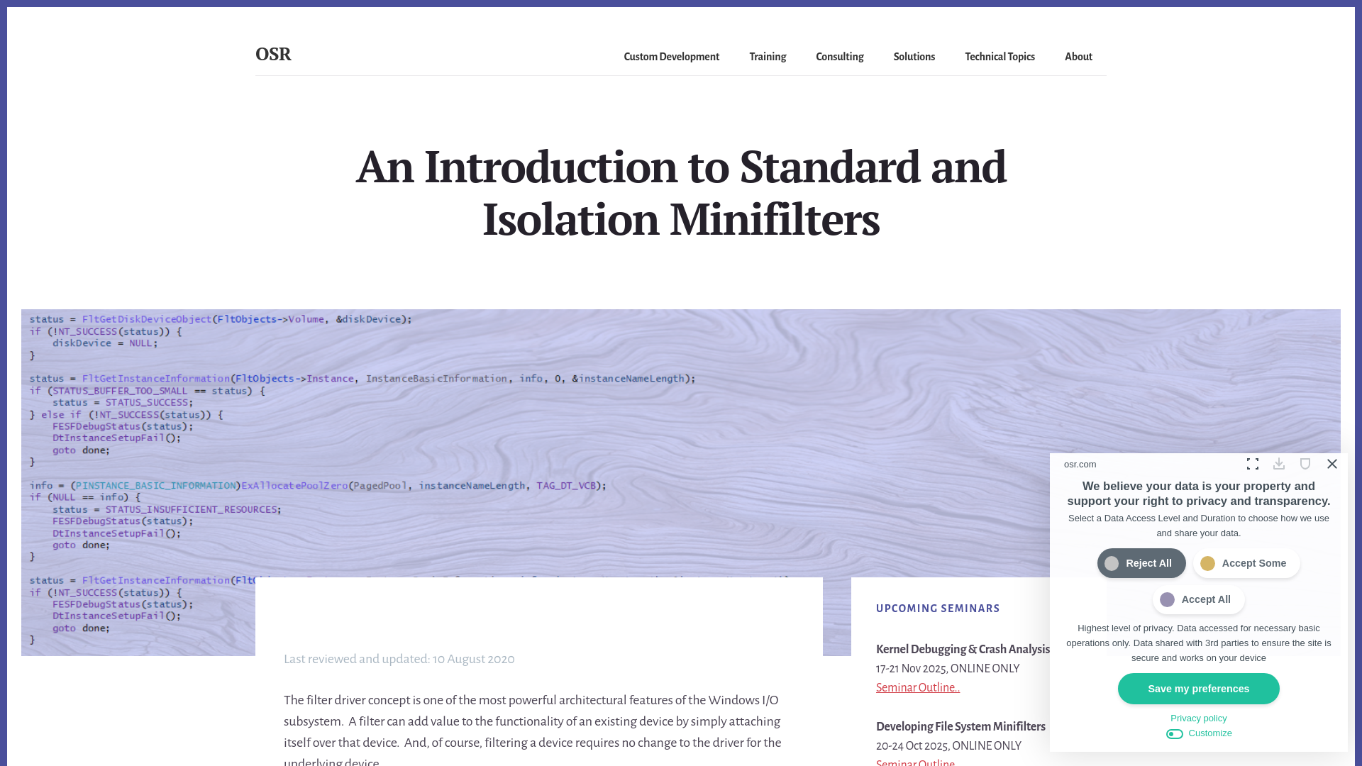 An Introduction to Standard and Isolation Minifilters – OSR