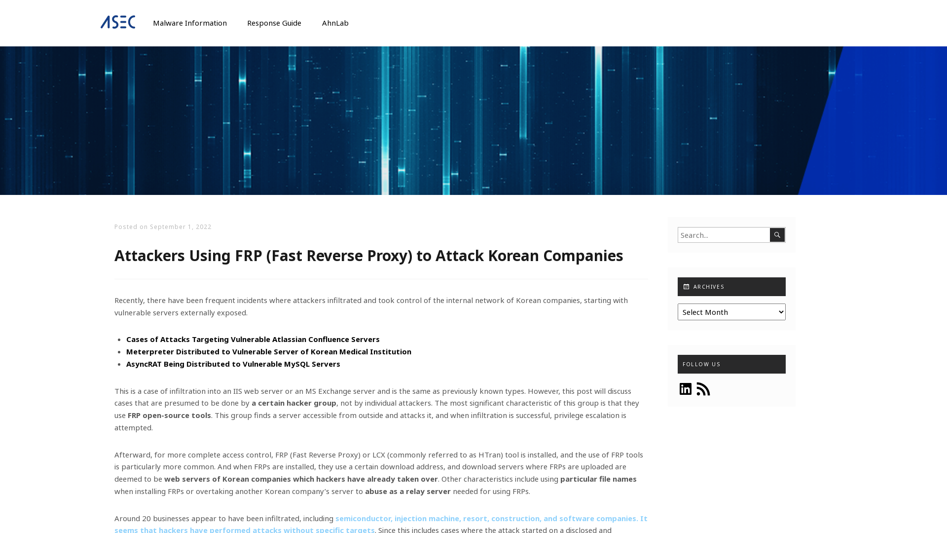 Attackers Using FRP (Fast Reverse Proxy) to Attack Korean Companies - ASEC BLOG