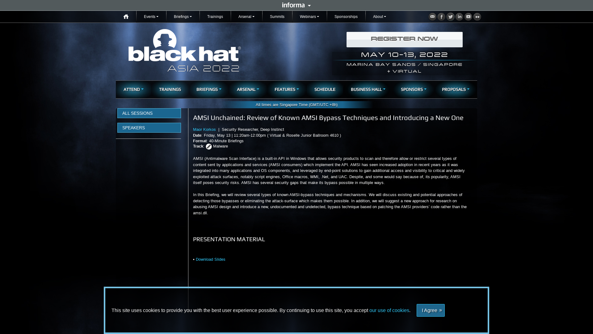 AMSI Unchained: Review of Known AMSI Bypass Techniques and Introducing a New One - Black Hat Asia 2022 | Briefings Schedule