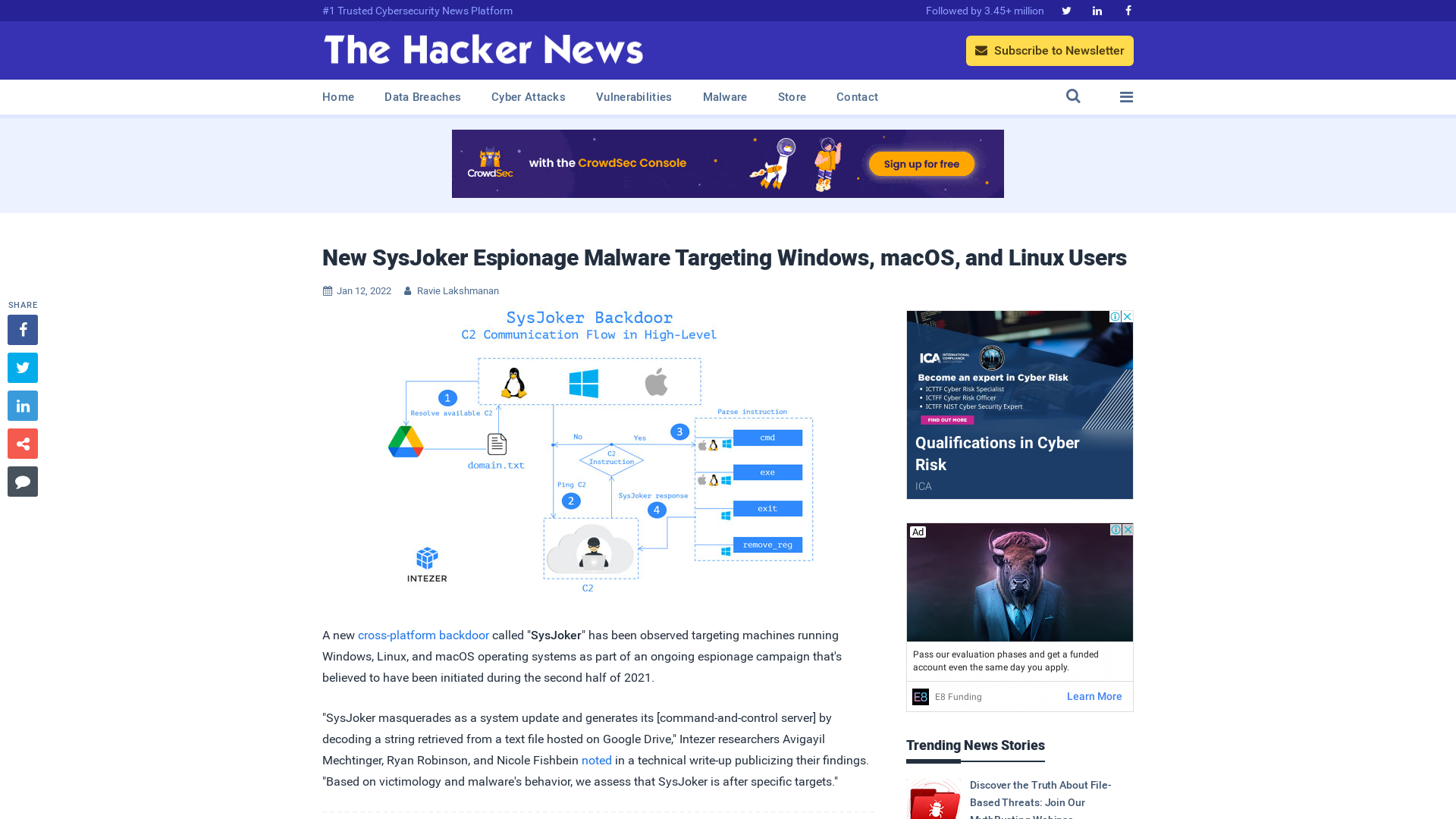New SysJoker Espionage Malware Targeting Windows, macOS, and Linux Users