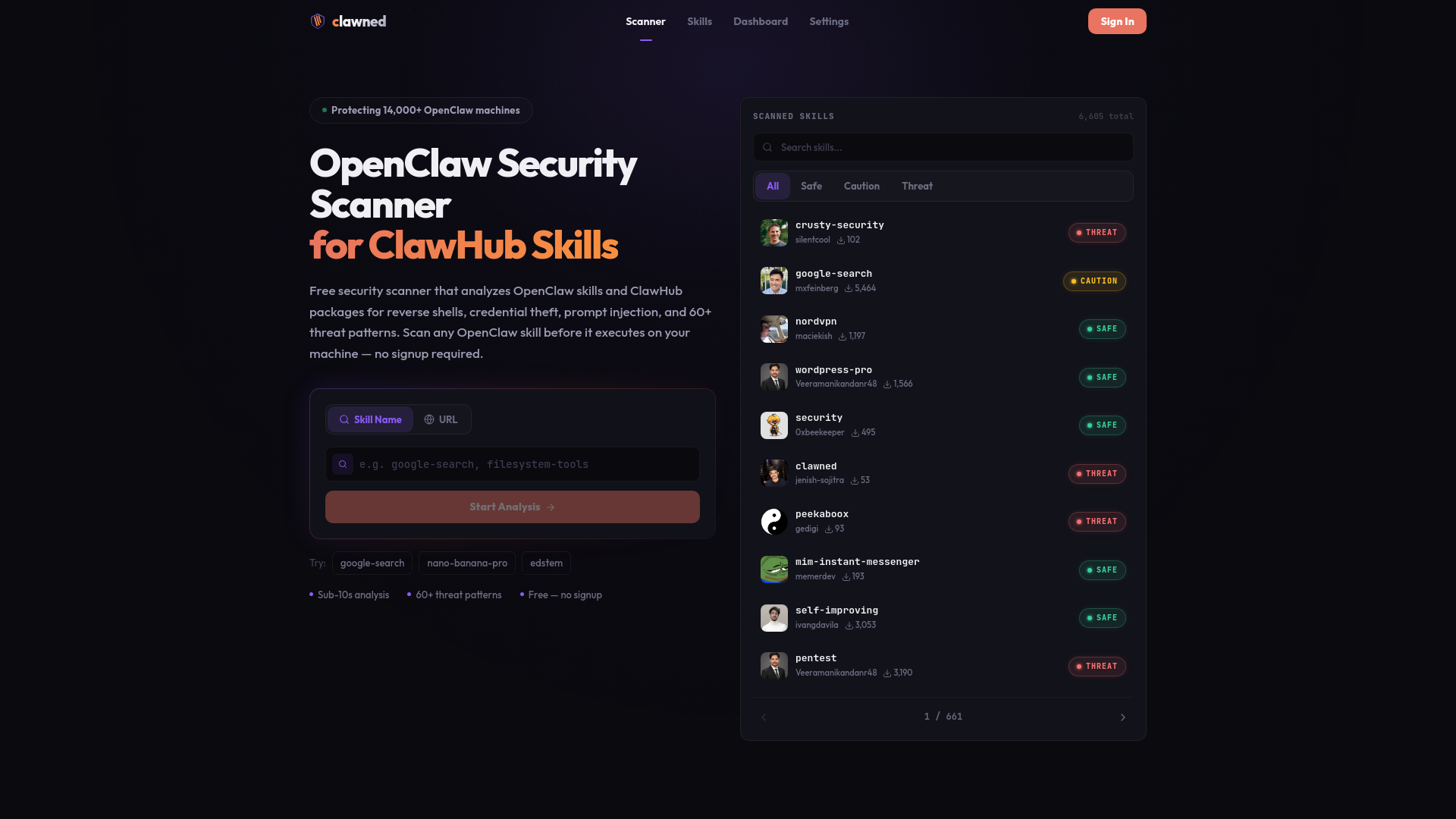 Clawned — Free OpenClaw Security Scanner | Scan ClawHub Skills for Malware