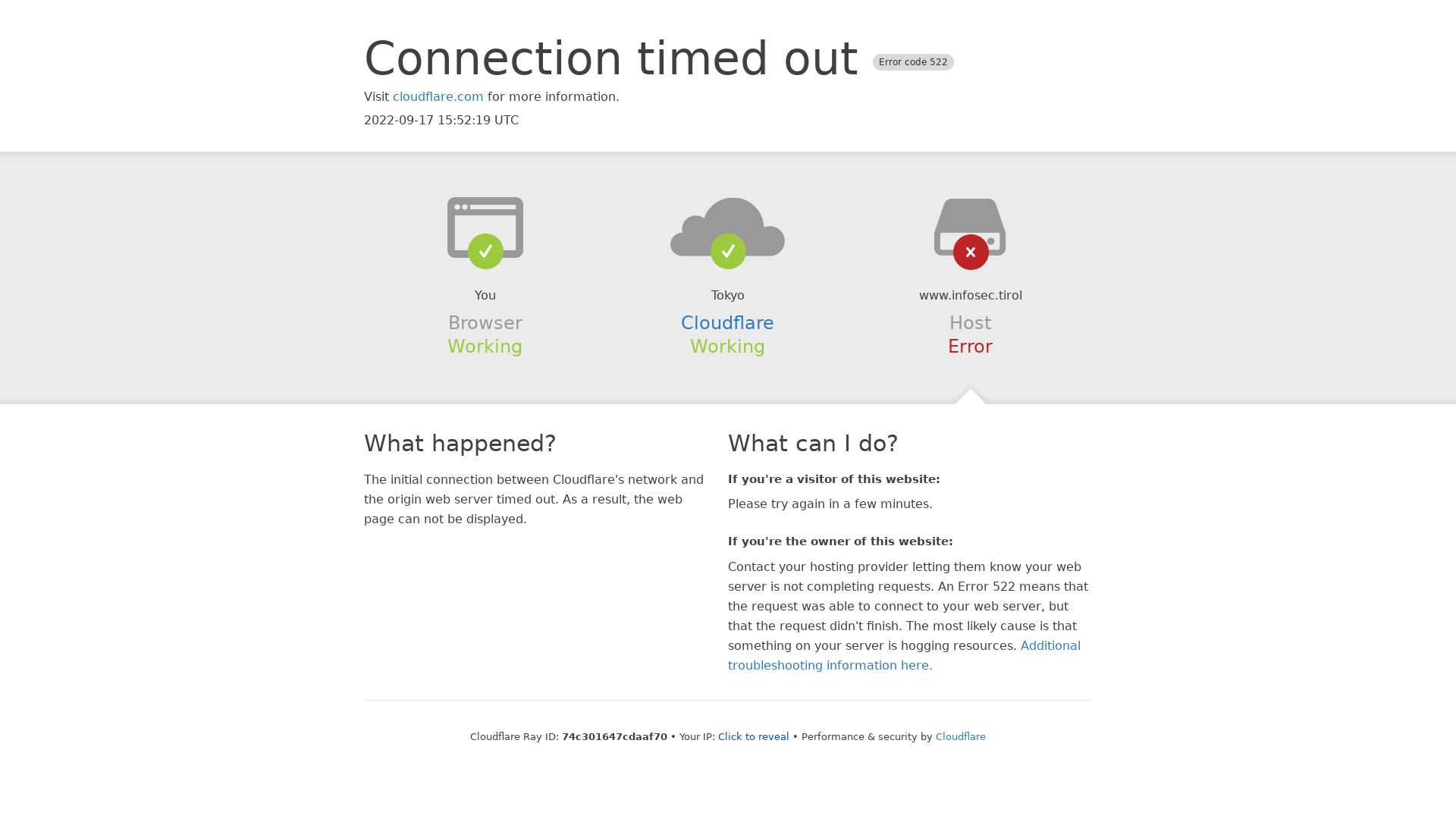 www.infosec.tirol | 522: Connection timed out