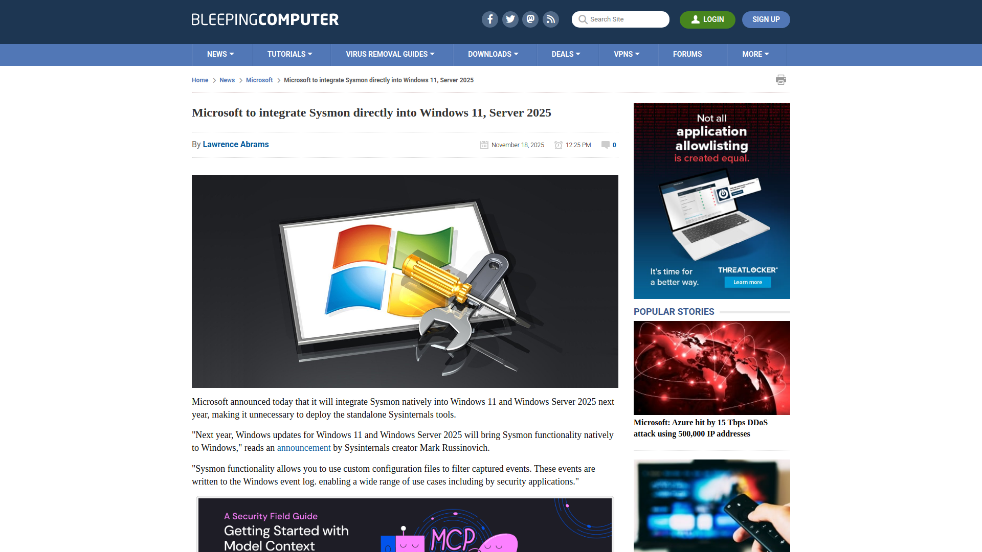 Microsoft to integrate Sysmon directly into Windows 11, Server 2025