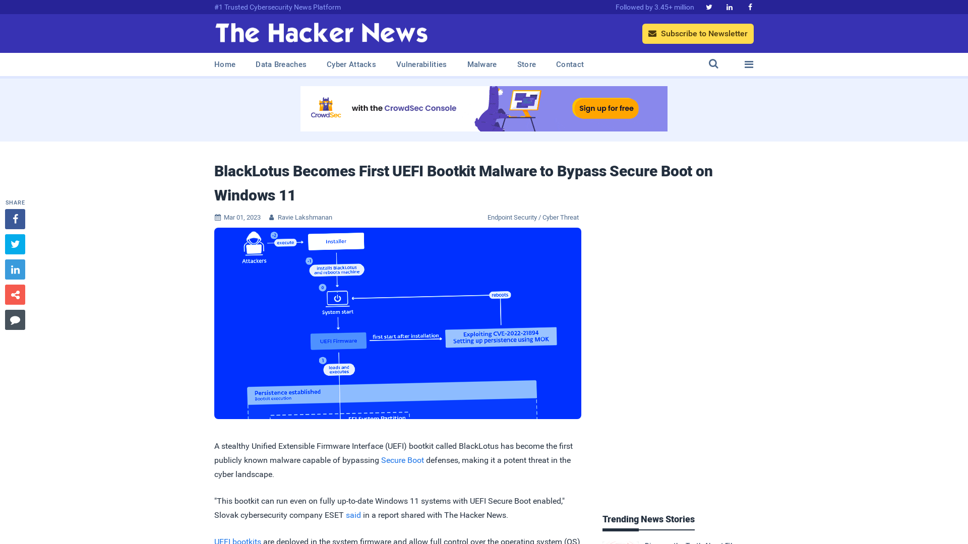 BlackLotus Becomes First UEFI Bootkit Malware to Bypass Secure Boot on Windows 11