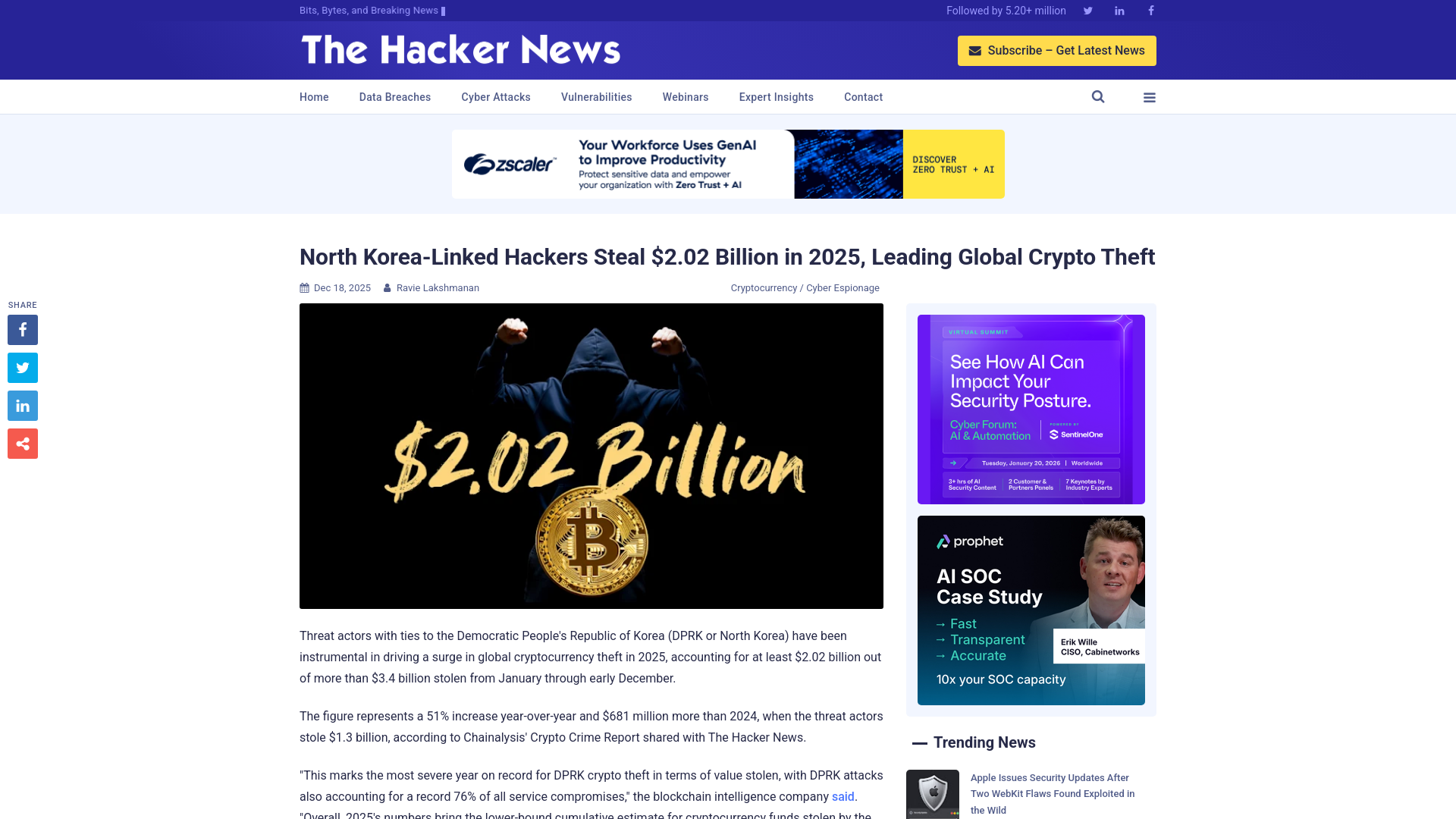 North Korea-Linked Hackers Steal $2.02 Billion in 2025, Leading Global Crypto Theft