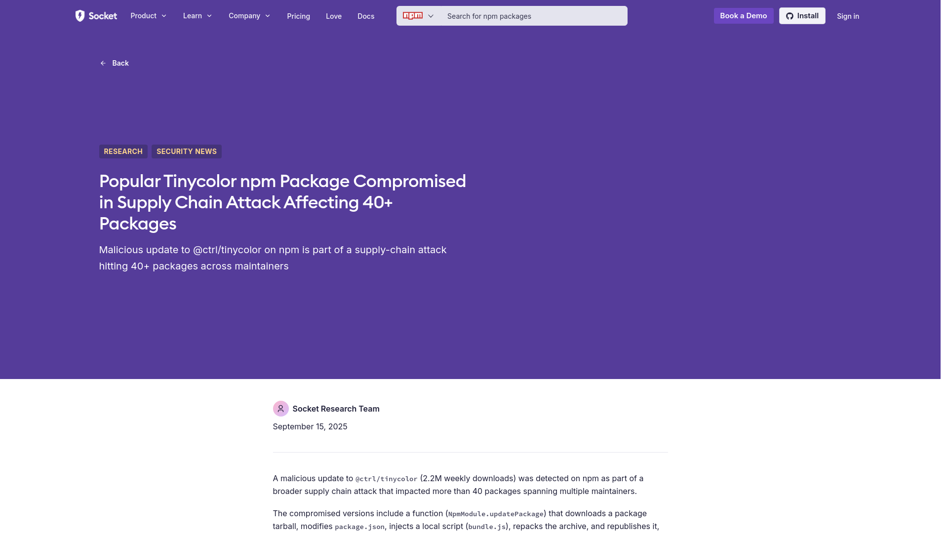 Popular Tinycolor npm Package Compromised in Supply Chain At...