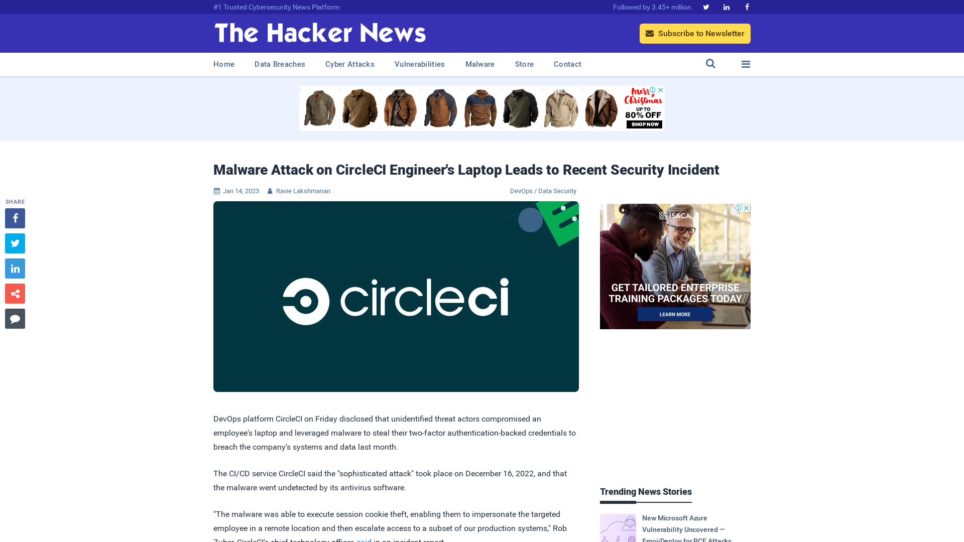 Malware Attack on CircleCI Engineer's Laptop Leads to Recent Security Incident