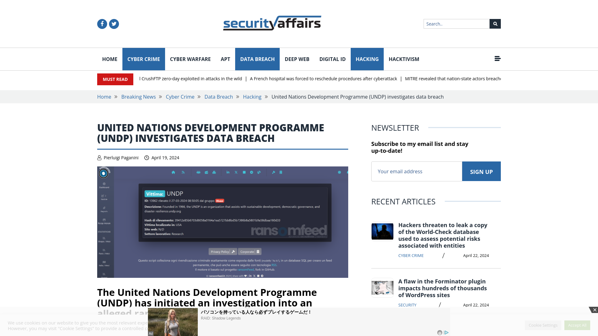 United Nations Development Programme (UNDP) investigates data breach