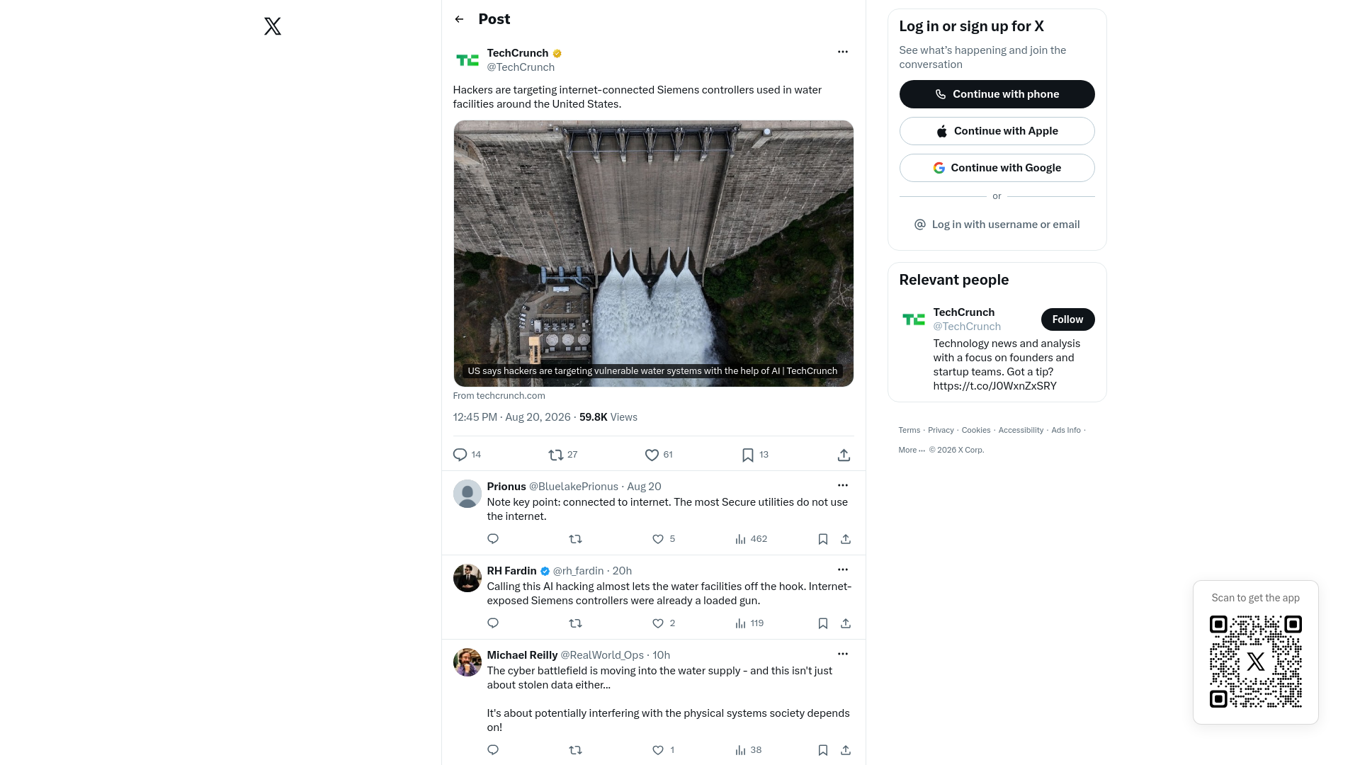 TechCrunch on X: "Hackers are targeting internet-connected Siemens controllers used in water facilities around the United States. https://t.co/jIynGTAmEC" / X