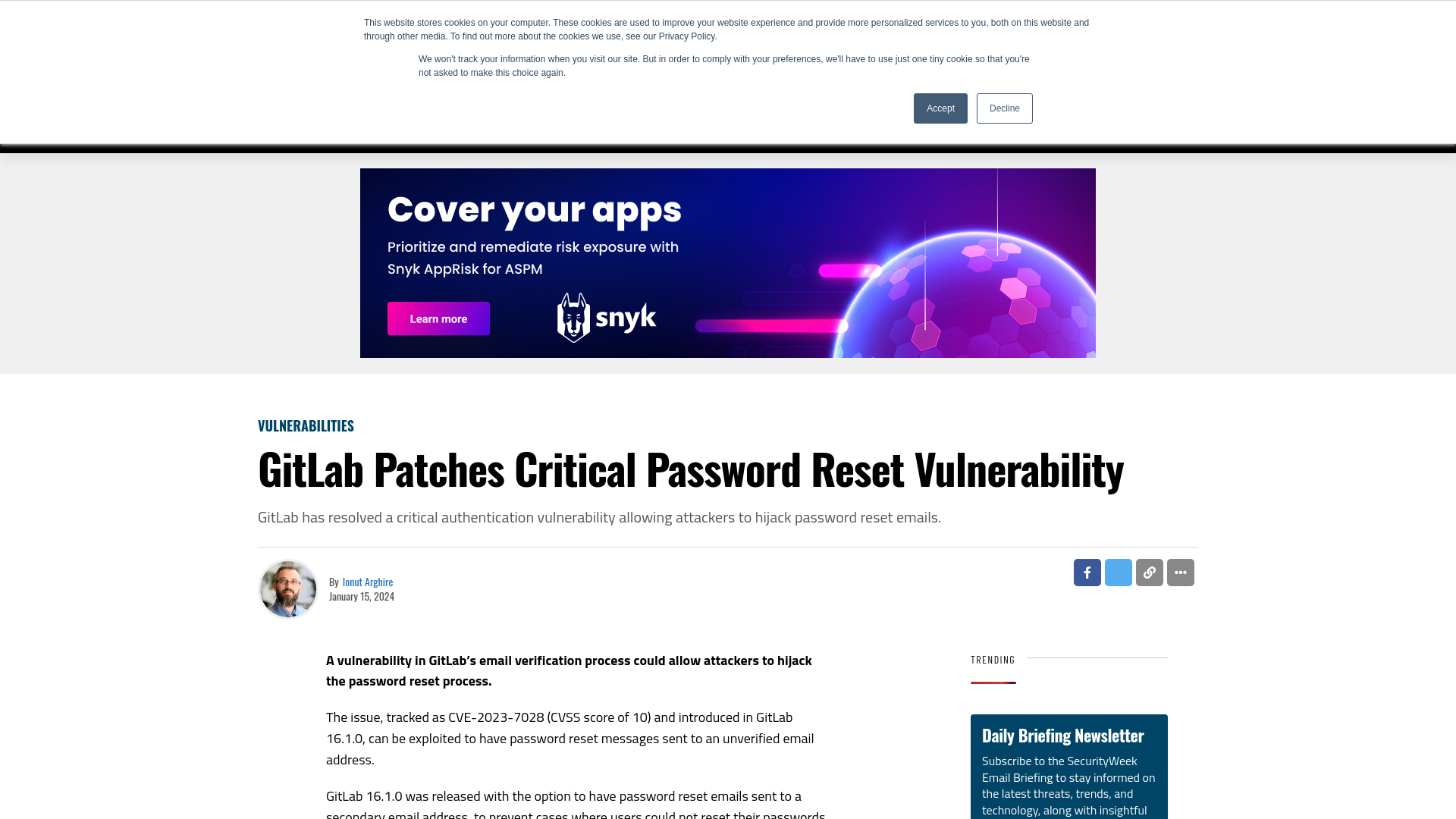 GitLab Patches Critical Password Reset Vulnerability - SecurityWeek