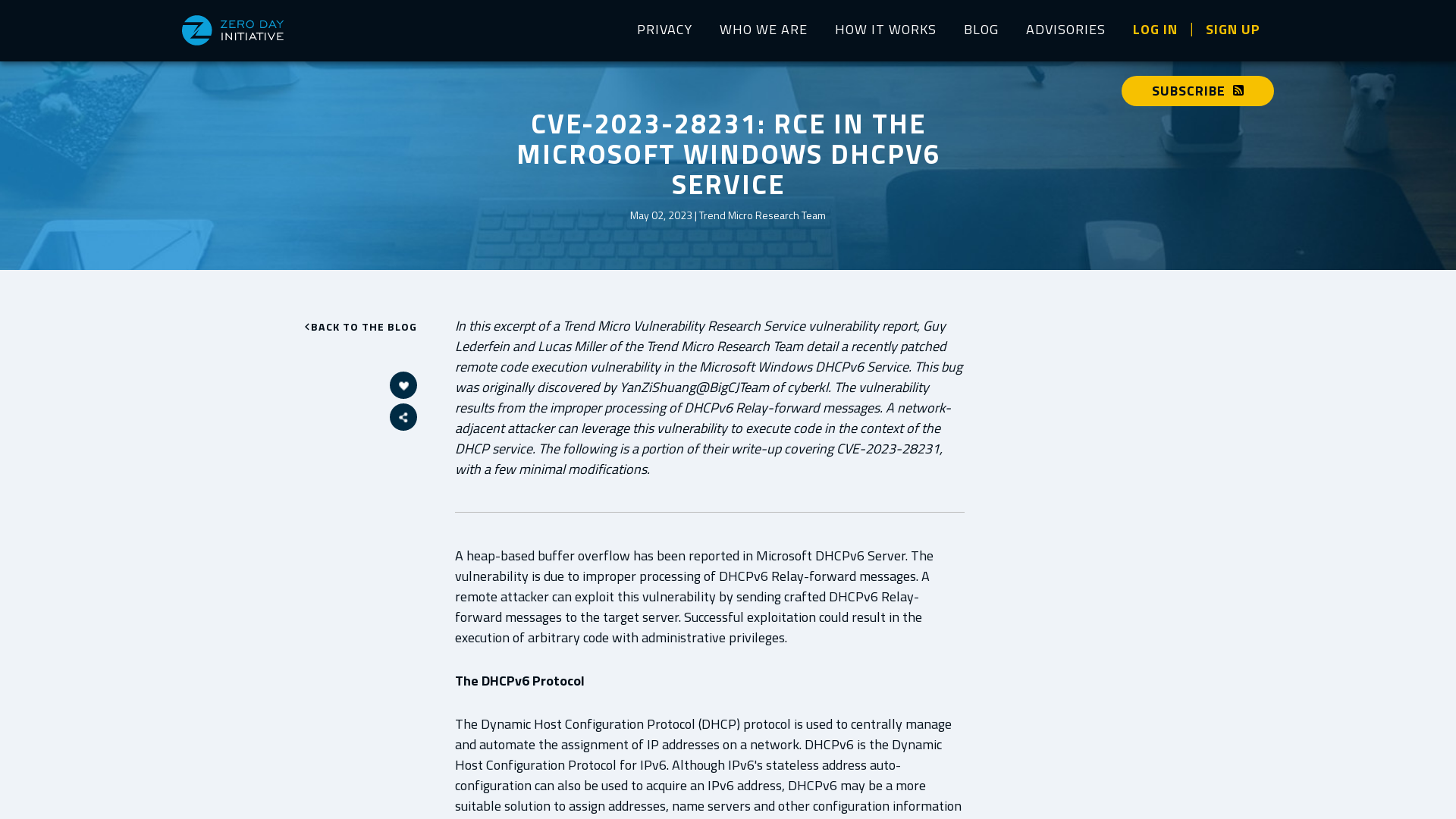 Zero Day Initiative — CVE-2023-28231: RCE in the Microsoft Windows DHCPv6 Service