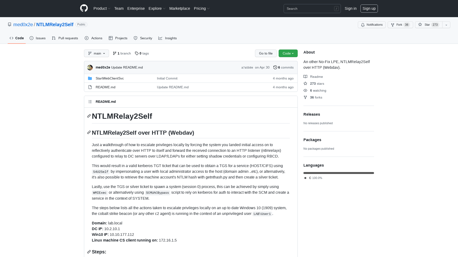 GitHub - med0x2e/NTLMRelay2Self: An other No-Fix LPE, NTLMRelay2Self over HTTP (Webdav).