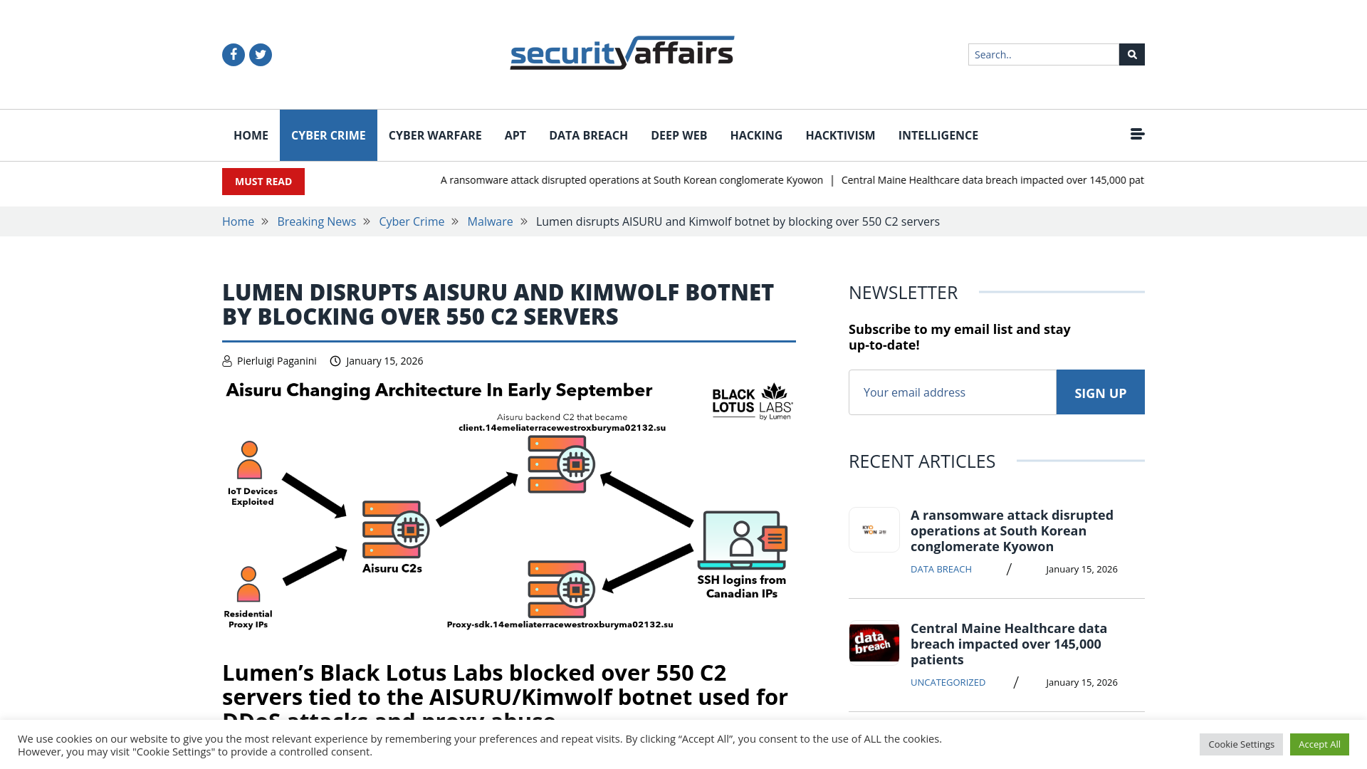 Lumen disrupts AISURU and Kimwolf botnet by blocking over 550 C2 servers