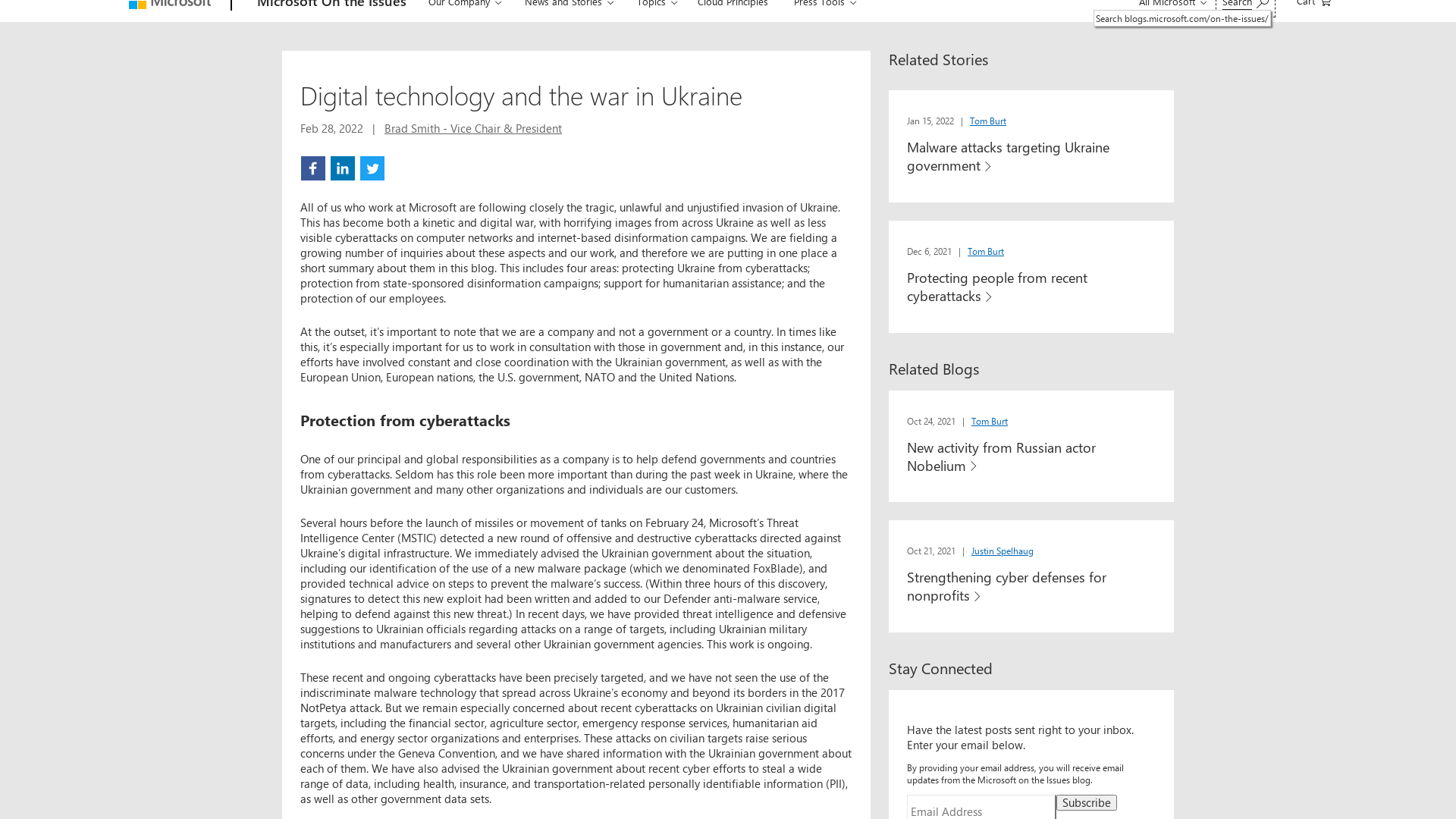 Digital technology and the war in Ukraine - Microsoft On the Issues
