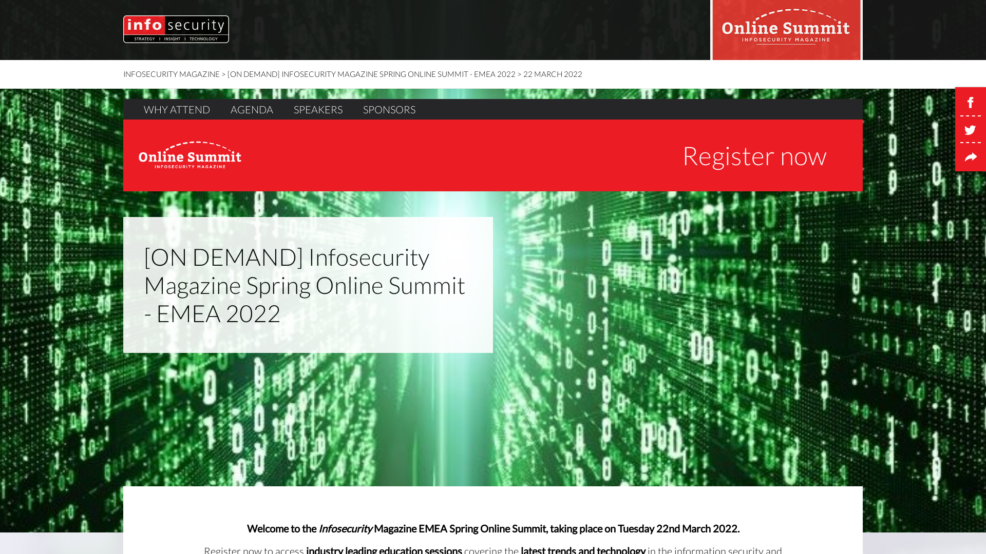 Infosecurity Magazine Cybersecurity Online Summit - 22nd March, 2022