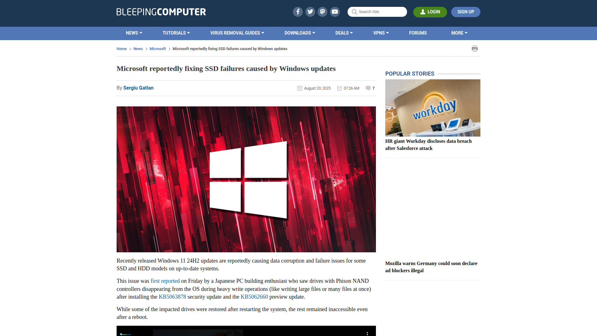 Microsoft reportedly fixing SSD failures caused by Windows updates