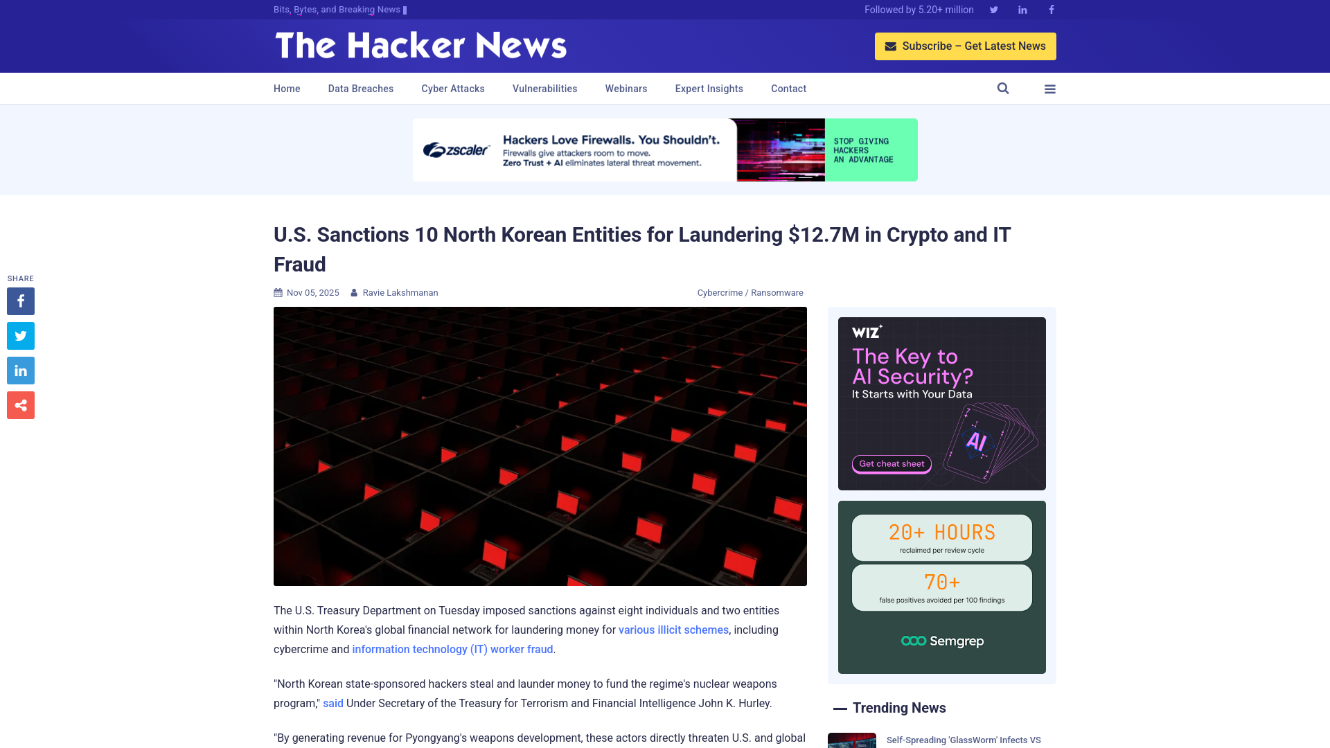 U.S. Sanctions 10 North Korean Entities for Laundering $12.7M in Crypto and IT Fraud