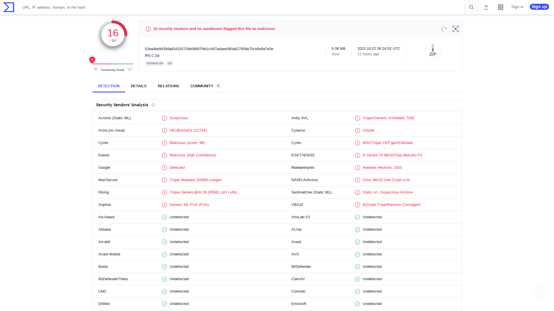 VirusTotal - File - 01ba4bb94394a834155724b06697fdb1c947adaee060a627658e70cb5e9a7e3e