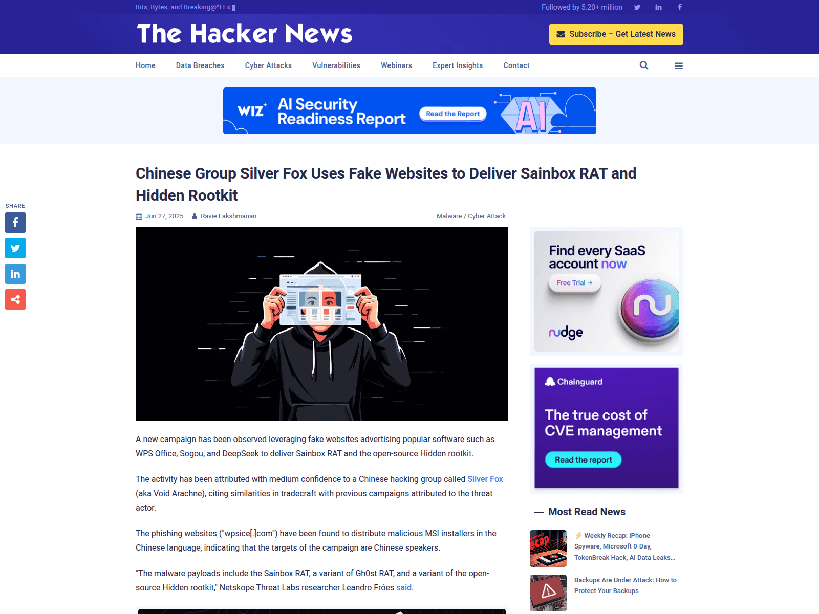 Chinese Group Silver Fox Uses Fake Websites to Deliver Sainbox RAT and Hidden Rootkit