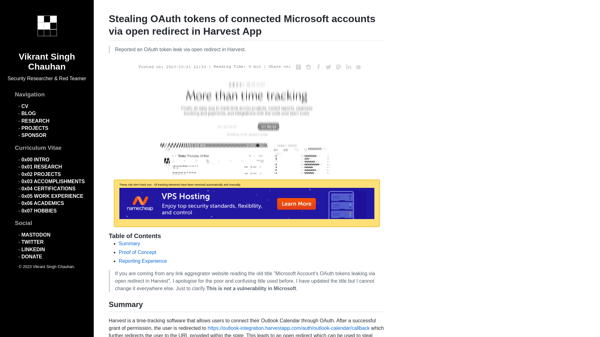 Stealing OAuth tokens of connected Microsoft accounts via open redirect in Harvest App | 0xcrypto