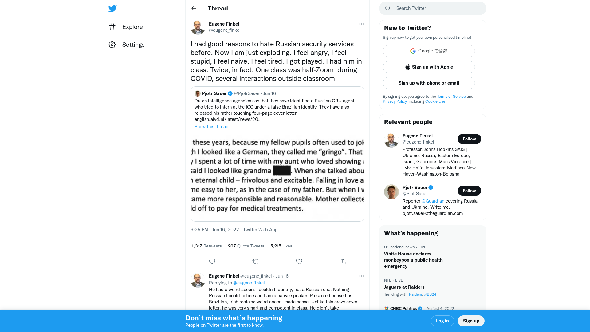 Eugene Finkel on Twitter: "I had good reasons to hate Russian security services before. Now I am just exploding. I feel angry, I feel stupid, I feel naive, I feel tired. I got played. I had him in class. Twice, in fact. One class was half-Zoom during COVID, several interactions outside classroom" / Twitter