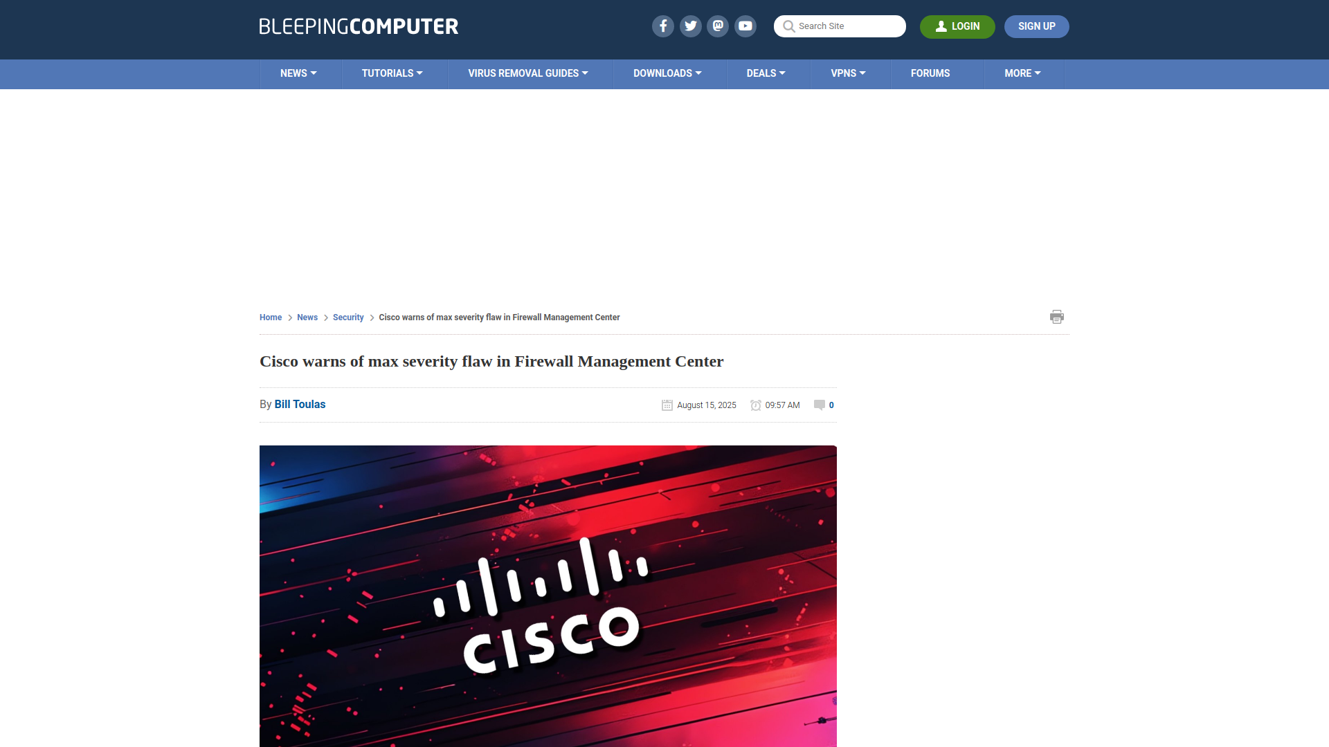 Cisco warns of max severity flaw in Firewall Management Center
