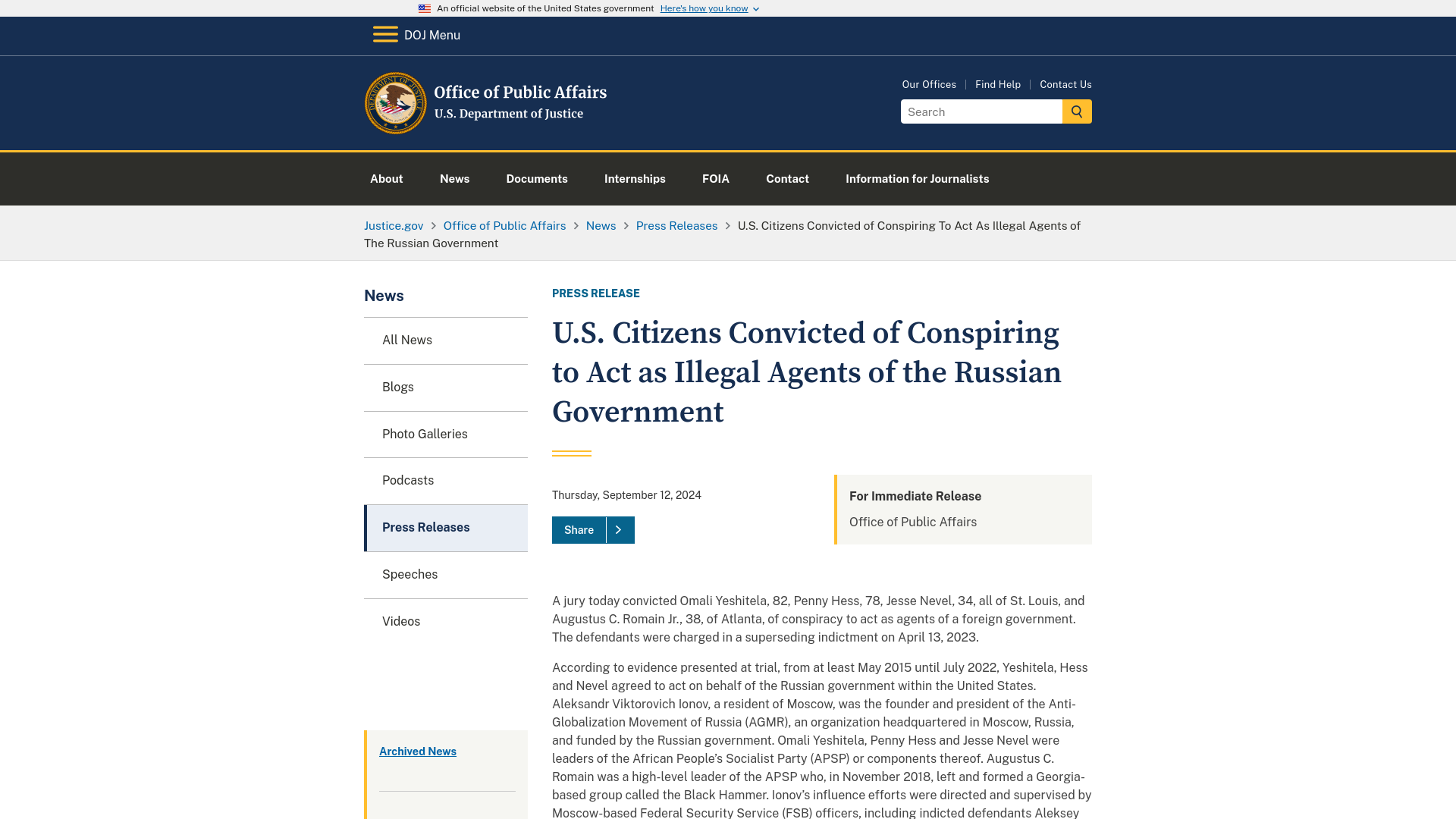 Office of Public Affairs | U.S. Citizens Convicted of Conspiring to Act as Illegal Agents of the Russian Government | United States Department of Justice