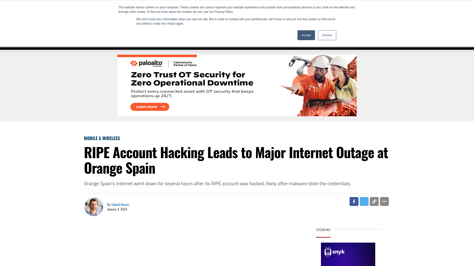 RIPE Account Hacking Leads to Major Internet Outage at Orange Spain  - SecurityWeek