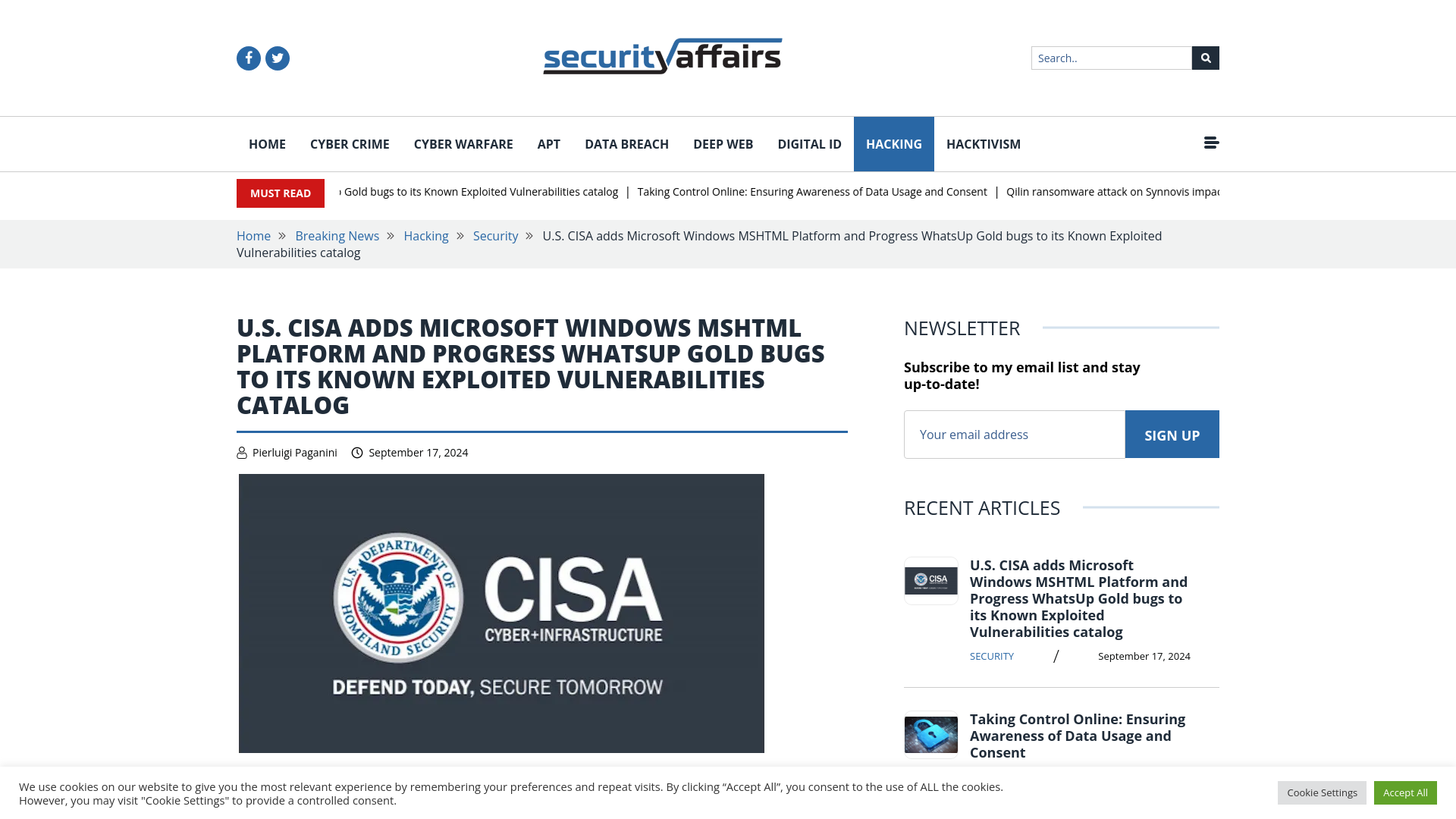 U.S. CISA adds Microsoft Windows MSHTML Platform and Progress WhatsUp Gold bugs to its Known Exploited Vulnerabilities catalog