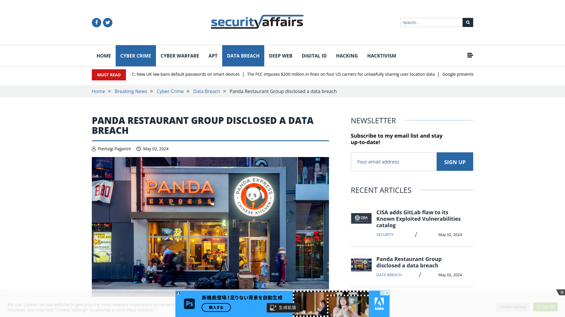 Panda Restaurant Group disclosed a data breach