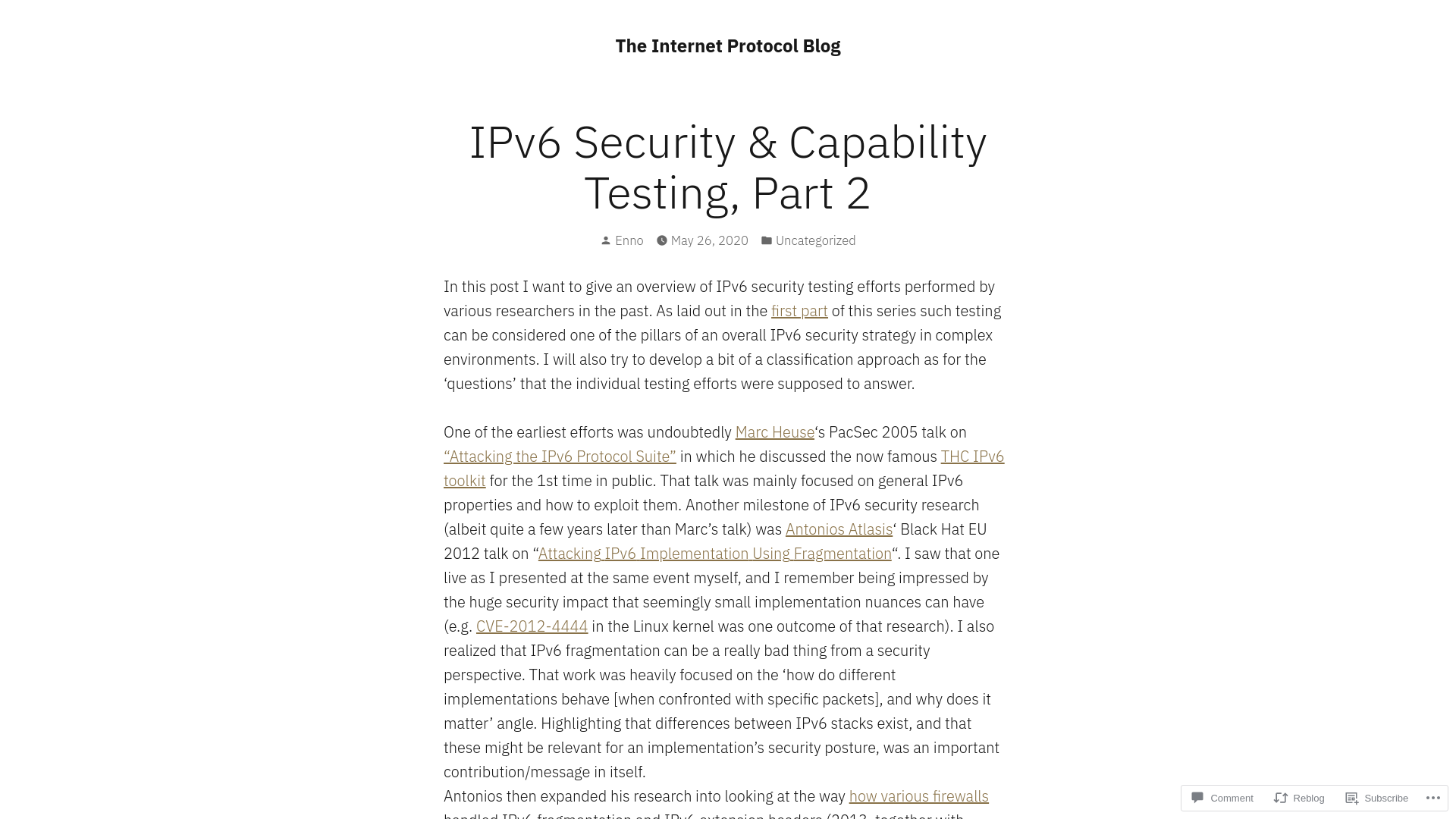 IPv6 Security & Capability Testing, Part 2 – The Internet Protocol Blog