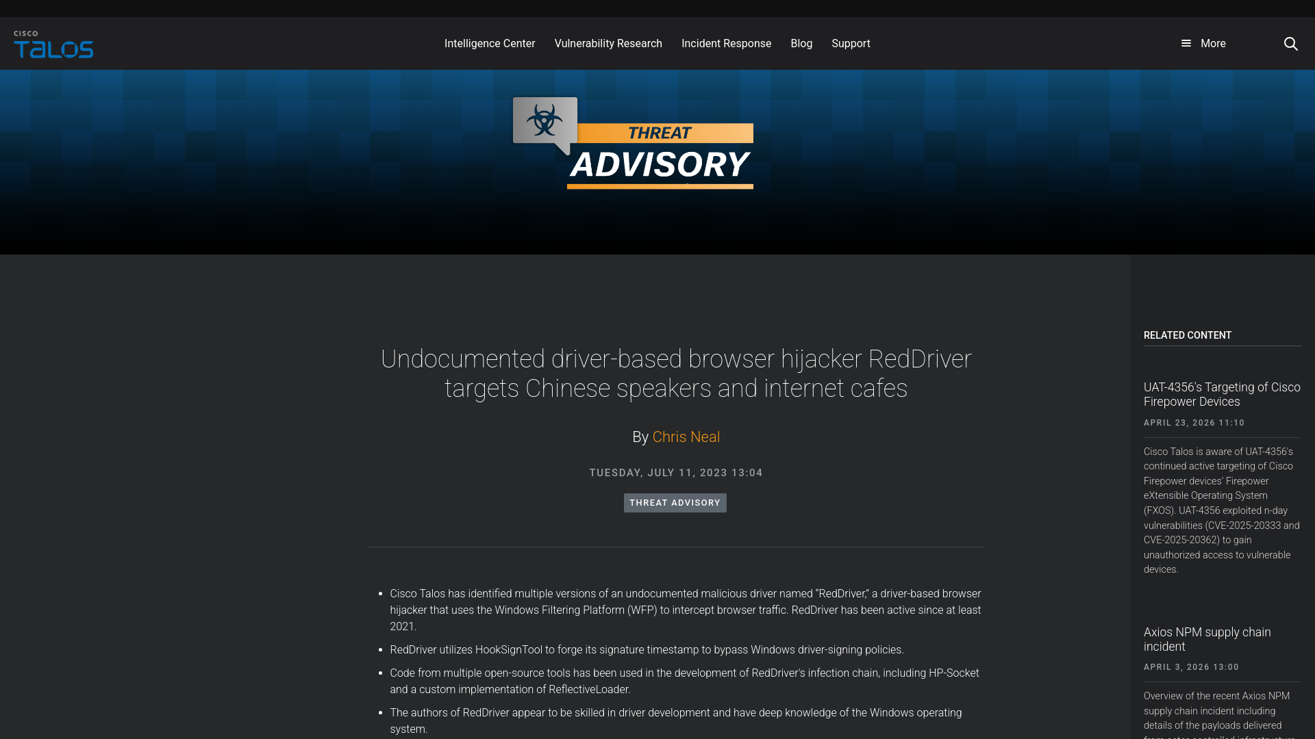 Undocumented driver-based browser hijacker RedDriver targets Chinese speakers and internet cafes