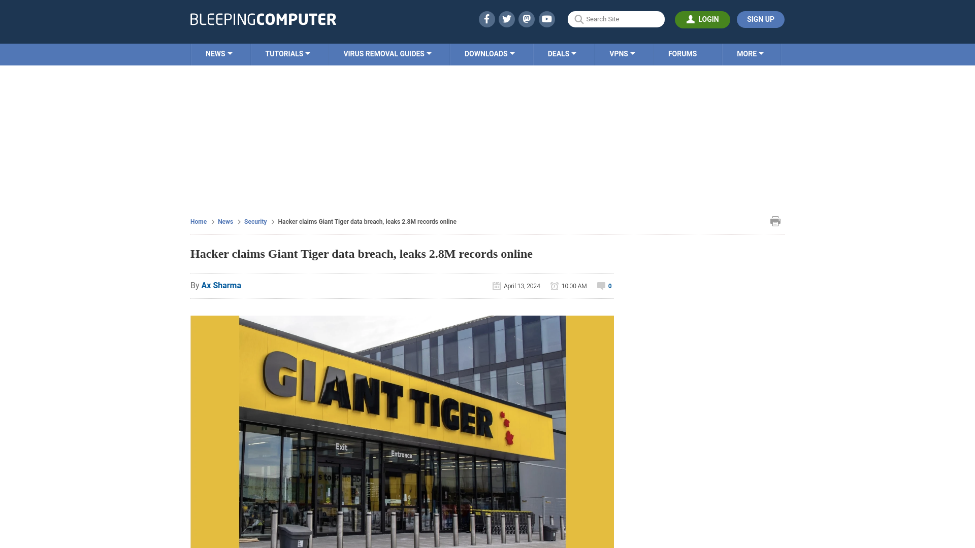 Hacker claims Giant Tiger data breach, leaks 2.8M records online