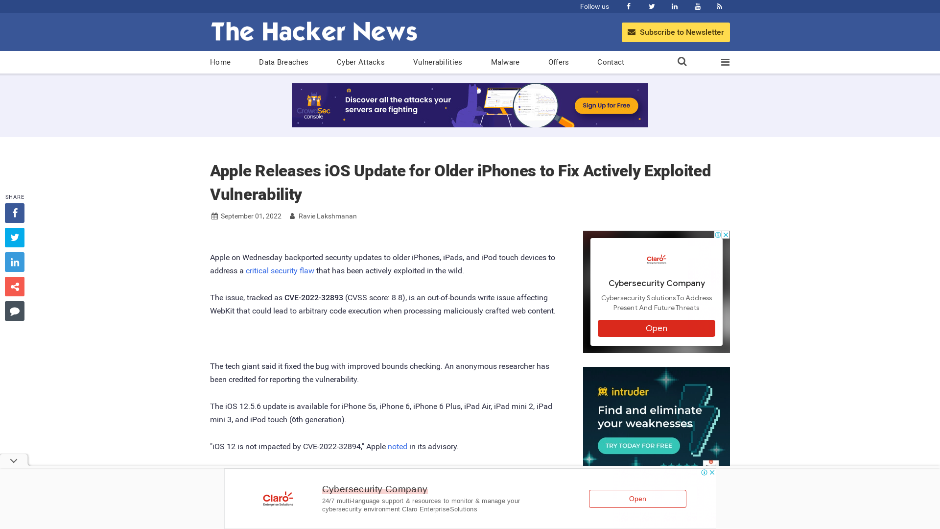 Apple Releases iOS Update for Older iPhones to Fix Actively Exploited Vulnerability