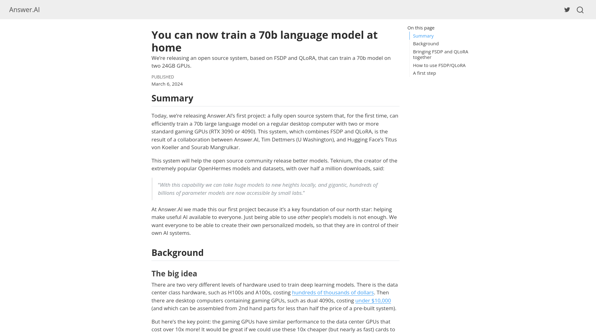 Answer.AI - You can now train a 70b language model at home