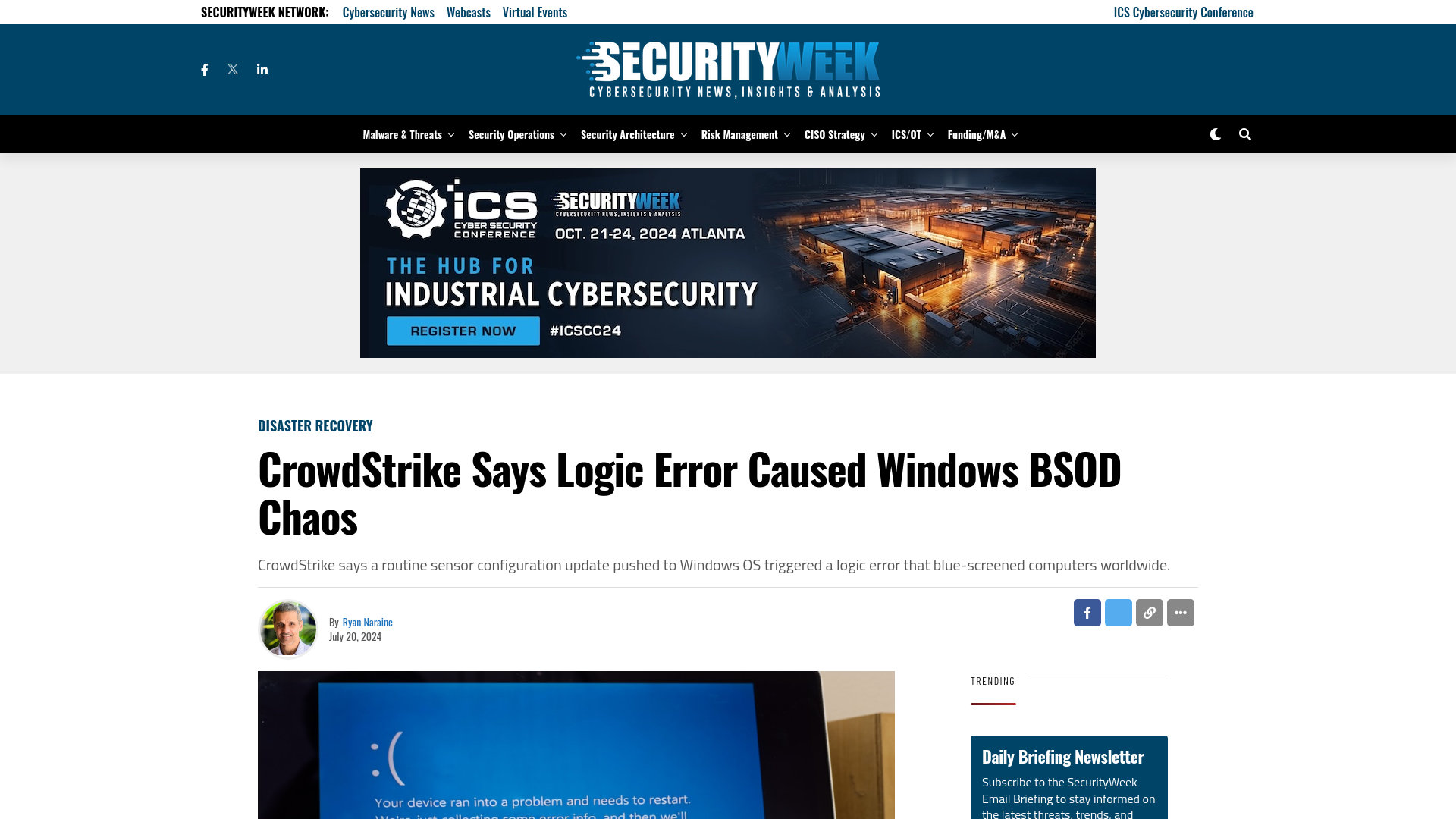 CrowdStrike Says Logic Error Caused Windows BSOD Chaos - SecurityWeek