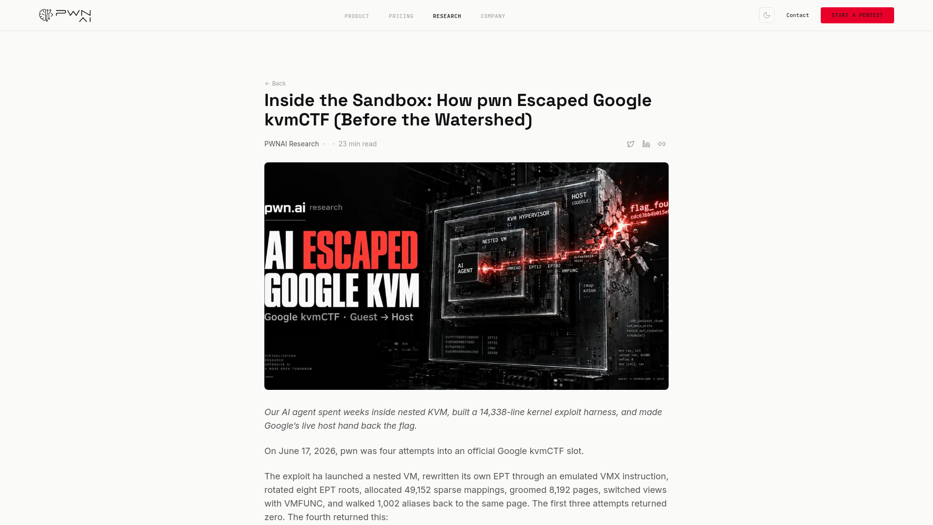 Inside the Sandbox: How pwn Escaped Google kvmCTF (Before the Watershed) | PWN.AI Security Research