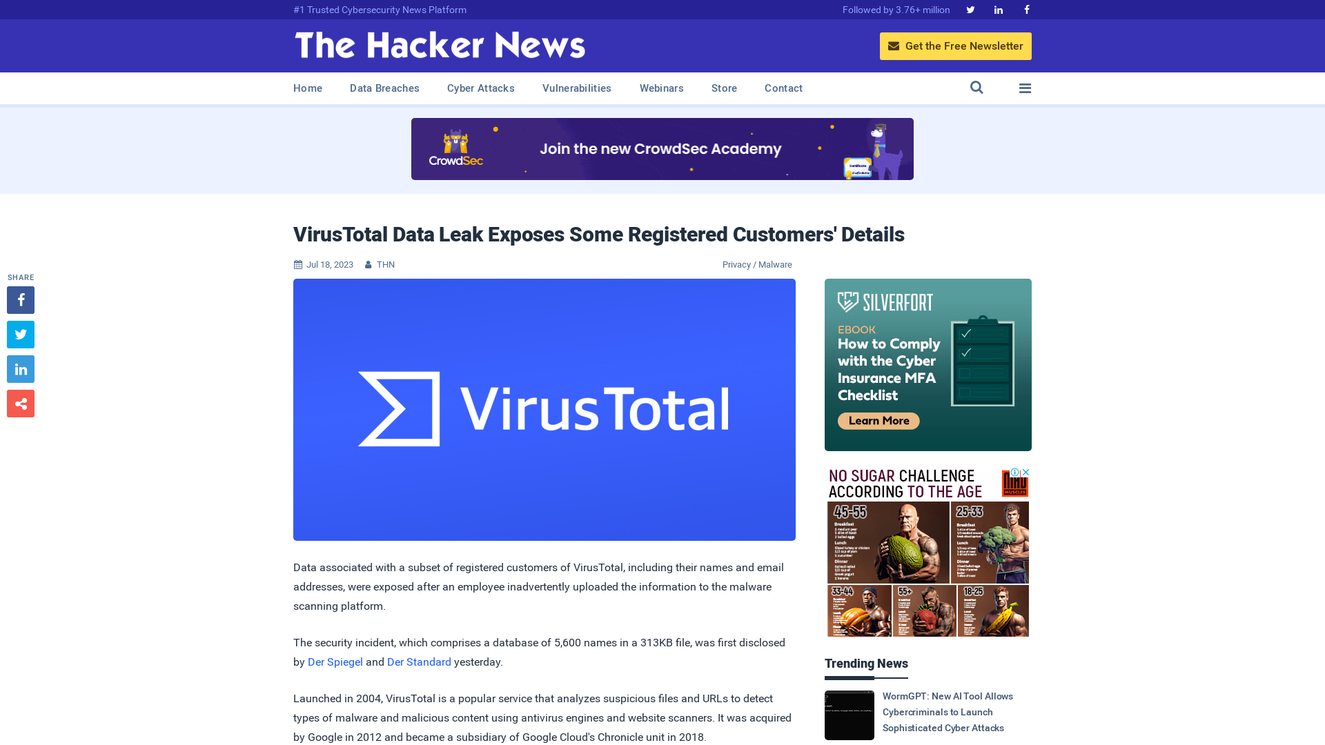 VirusTotal Data Leak Exposes Some Registered Customers' Details