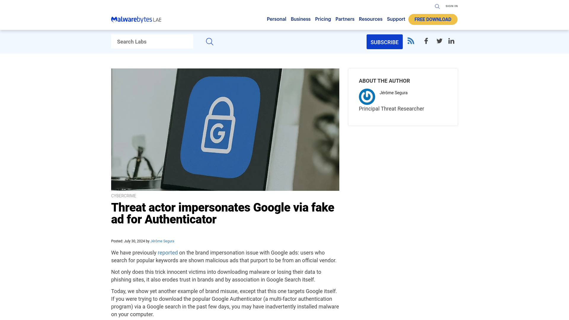 Threat actor impersonates Google via fake ad for Authenticator | Malwarebytes