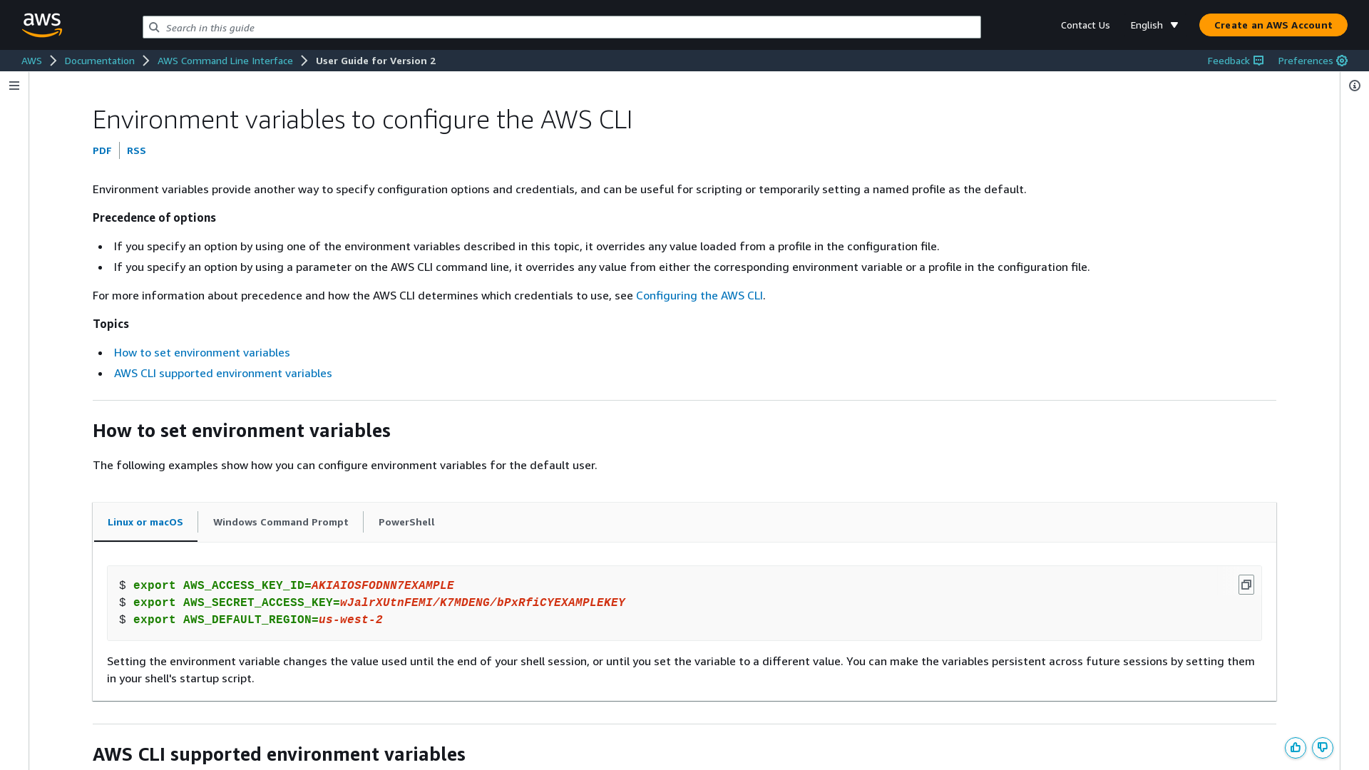Environment variables to configure the AWS CLI - AWS Command Line Interface