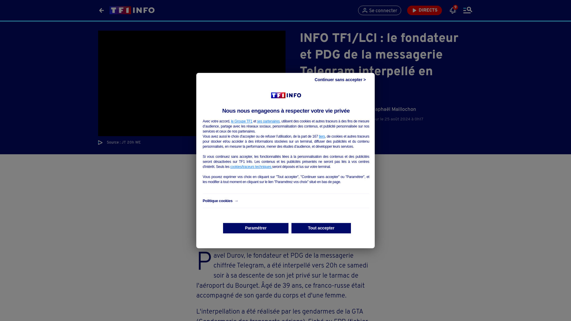 INFO TF1/LCI : le fondateur et PDG de la messagerie Telegram interpellé en France | TF1 INFO