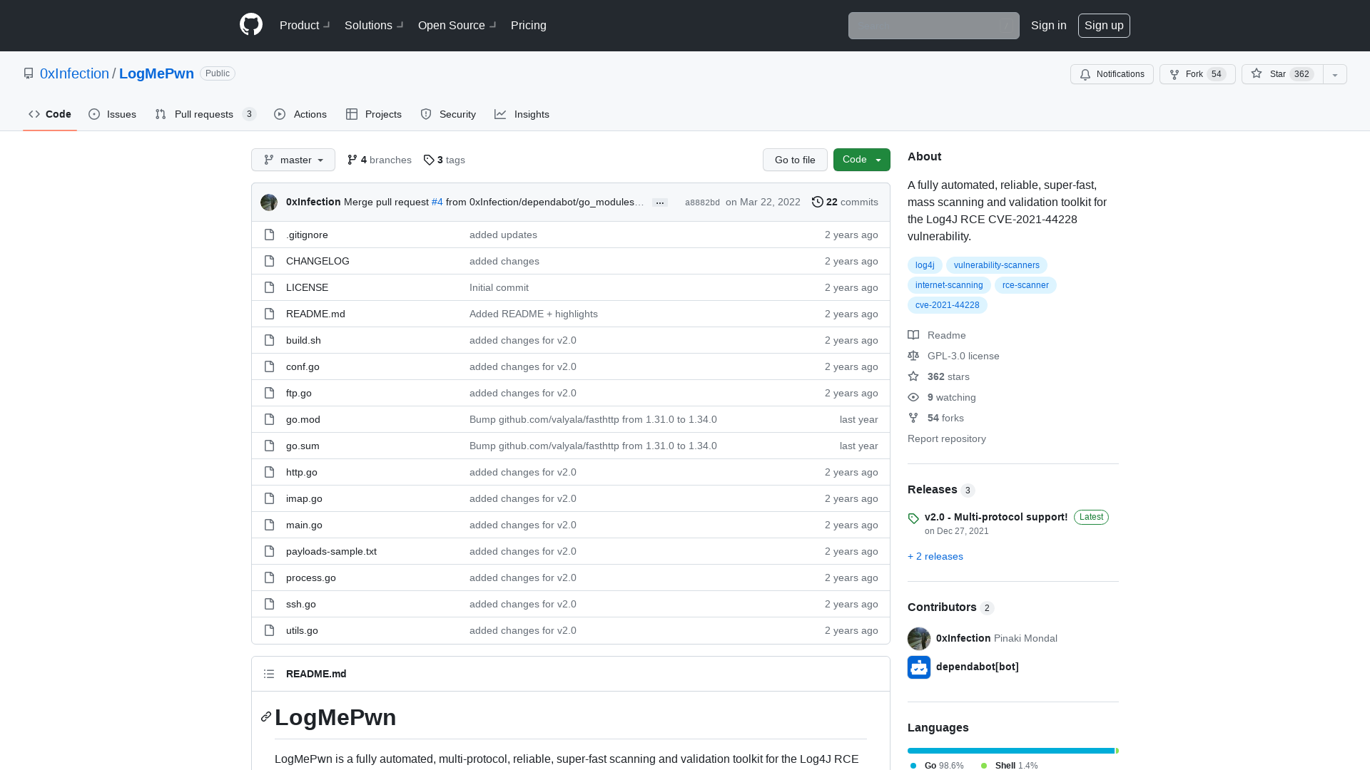 GitHub - 0xInfection/LogMePwn: A fully automated, reliable, super-fast, mass scanning and validation toolkit for the Log4J RCE CVE-2021-44228 vulnerability.