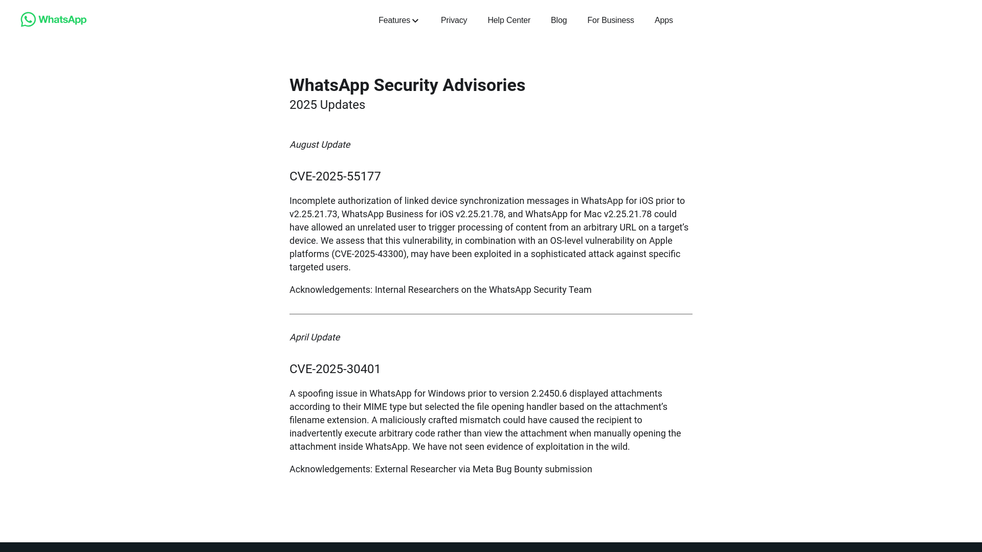 WhatsApp Security Advisories 2025