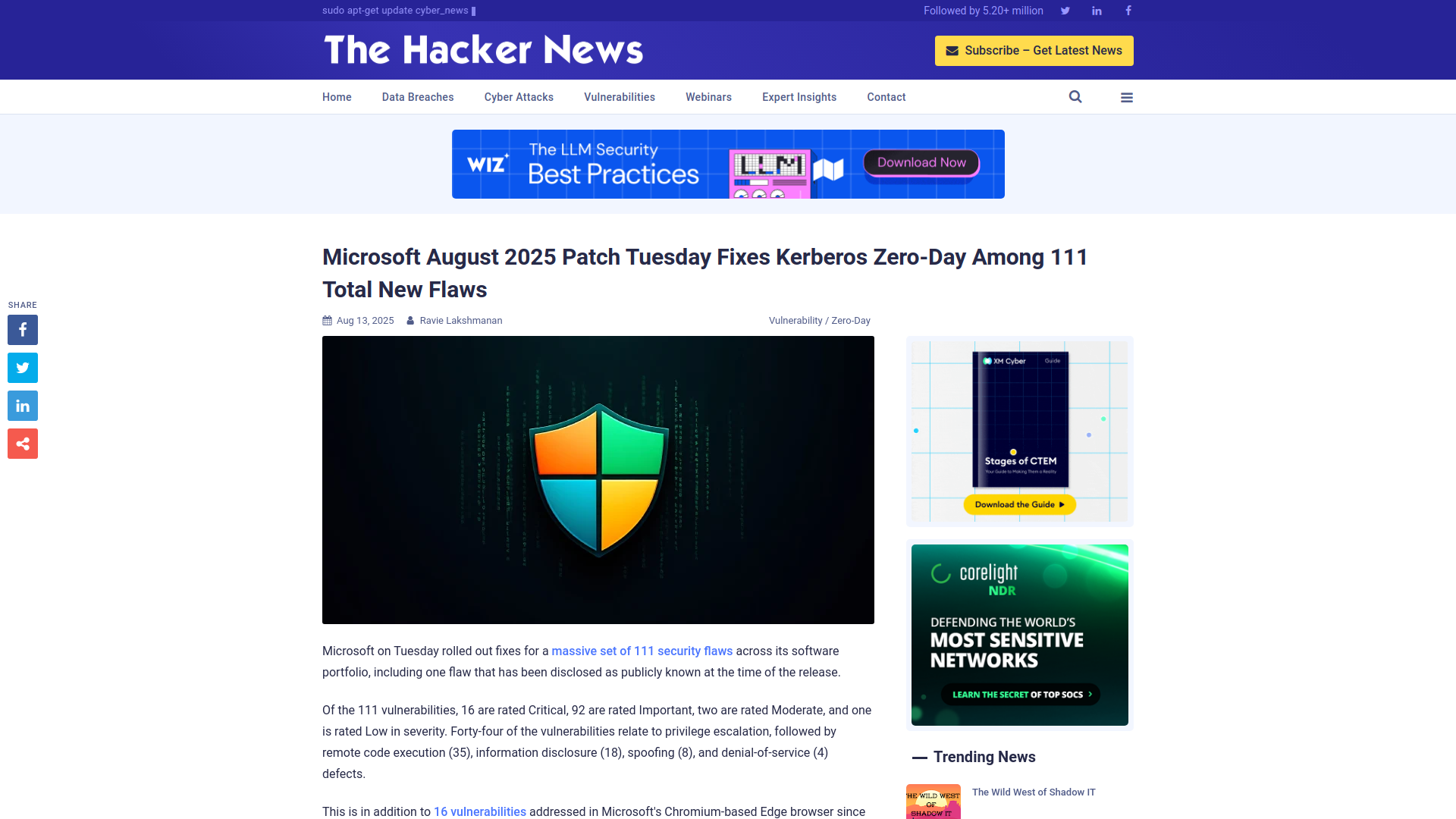 Microsoft August 2025 Patch Tuesday Fixes Kerberos Zero-Day Among 111 Total New Flaws